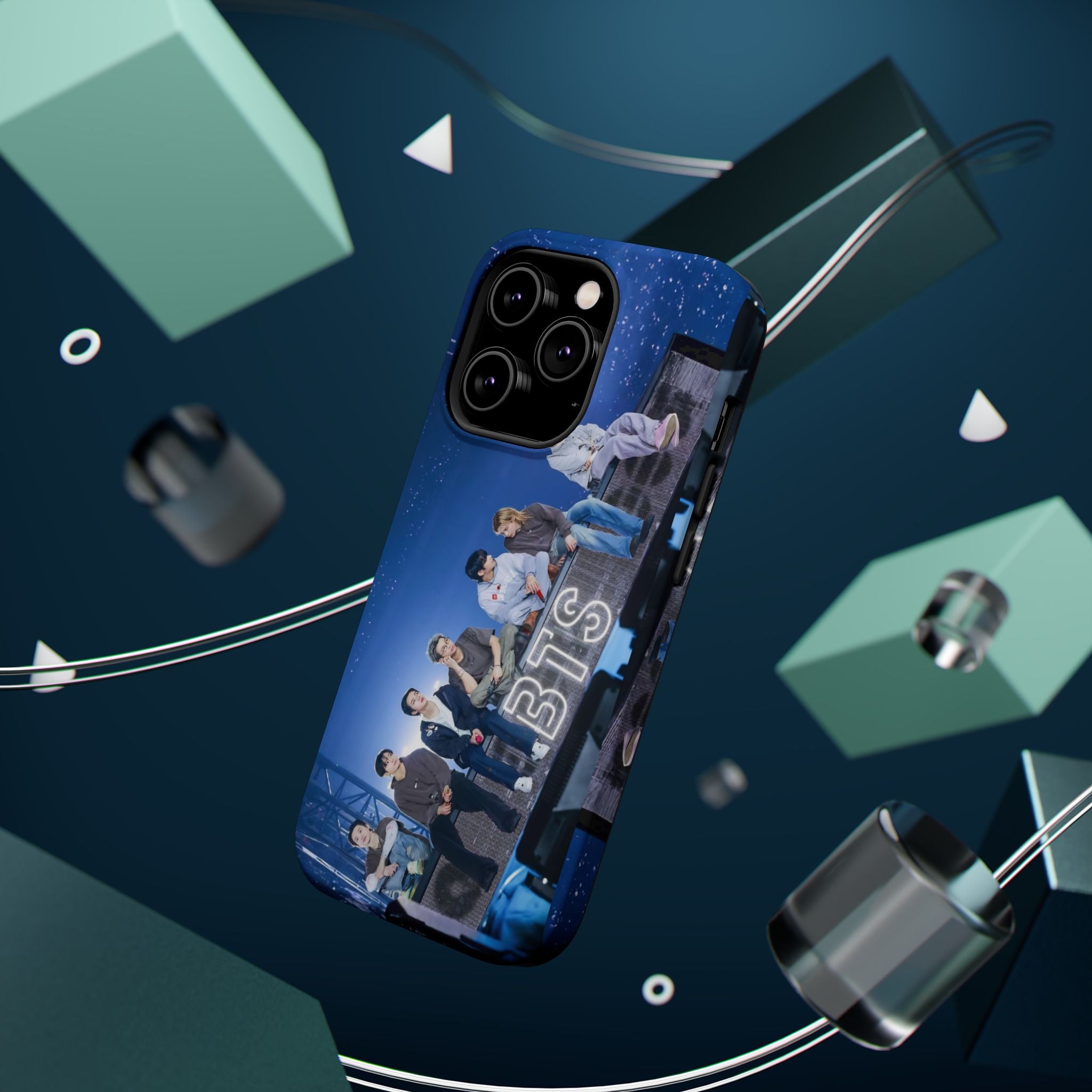 Printify BTS Bangtan World Tour Arirang impact-resistant phone case for iPhone 17 and Samsung Galaxy Ultra models.