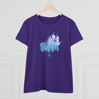 Women's BTS Swim shirt featuring Sailboat Script Logo, cotton concert tee for Bangtan World Tour fans, by Printify.