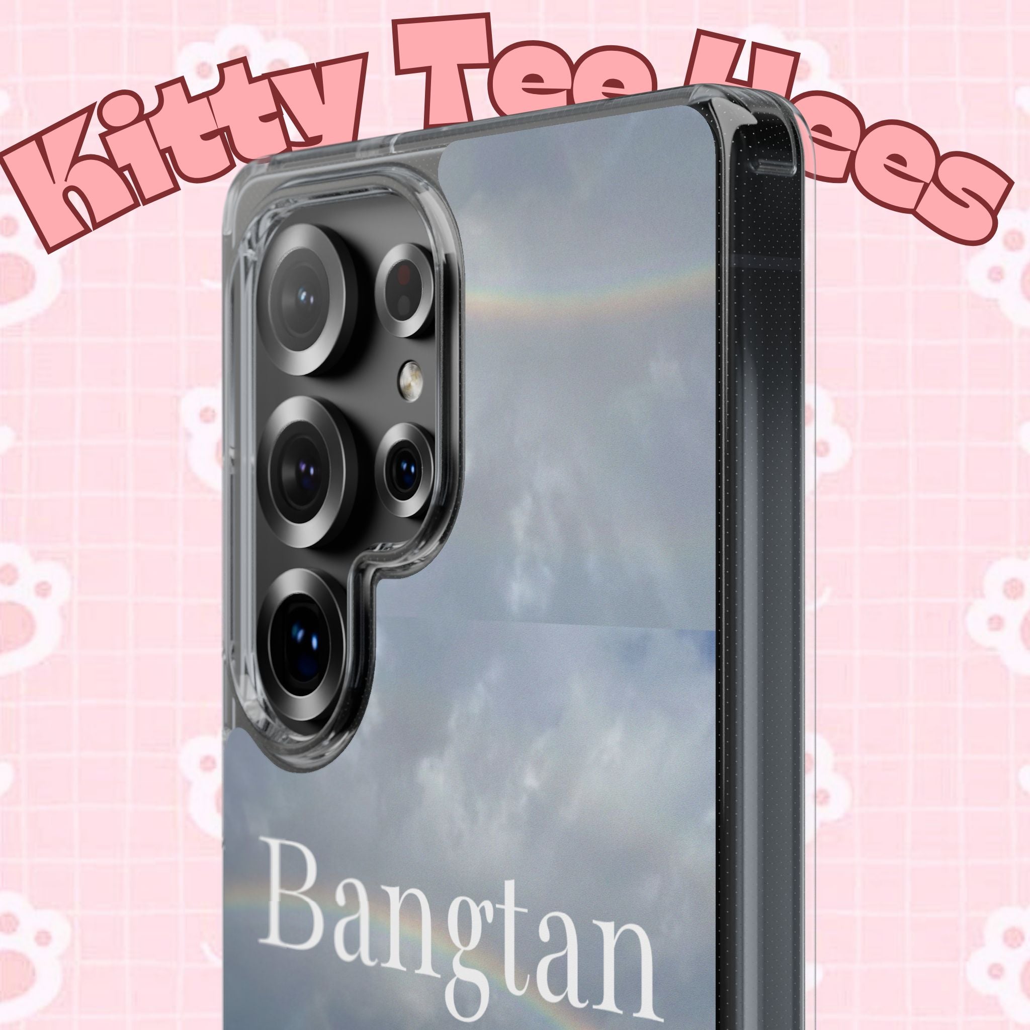 Clear impact-resistant phone case featuring cute Bangtan Boys (BTS) design, compatible with smartphones, by Printify.