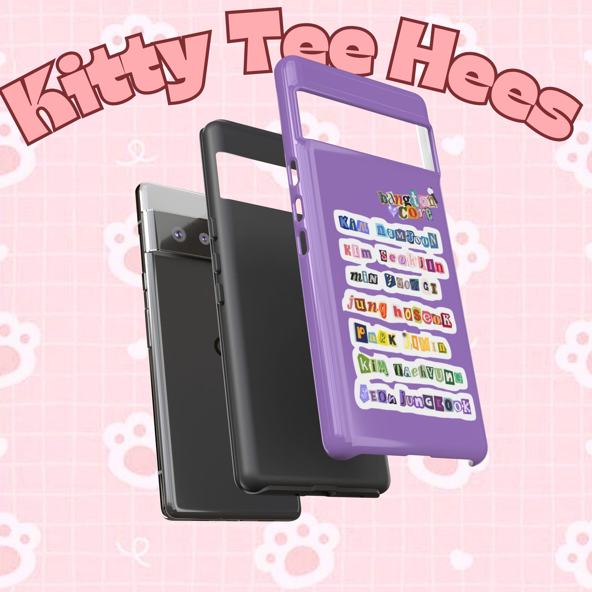 Printify BTS member names phone case featuring Jungkook, Jimin, and Rap Monster for iPhone 17, tough protective design