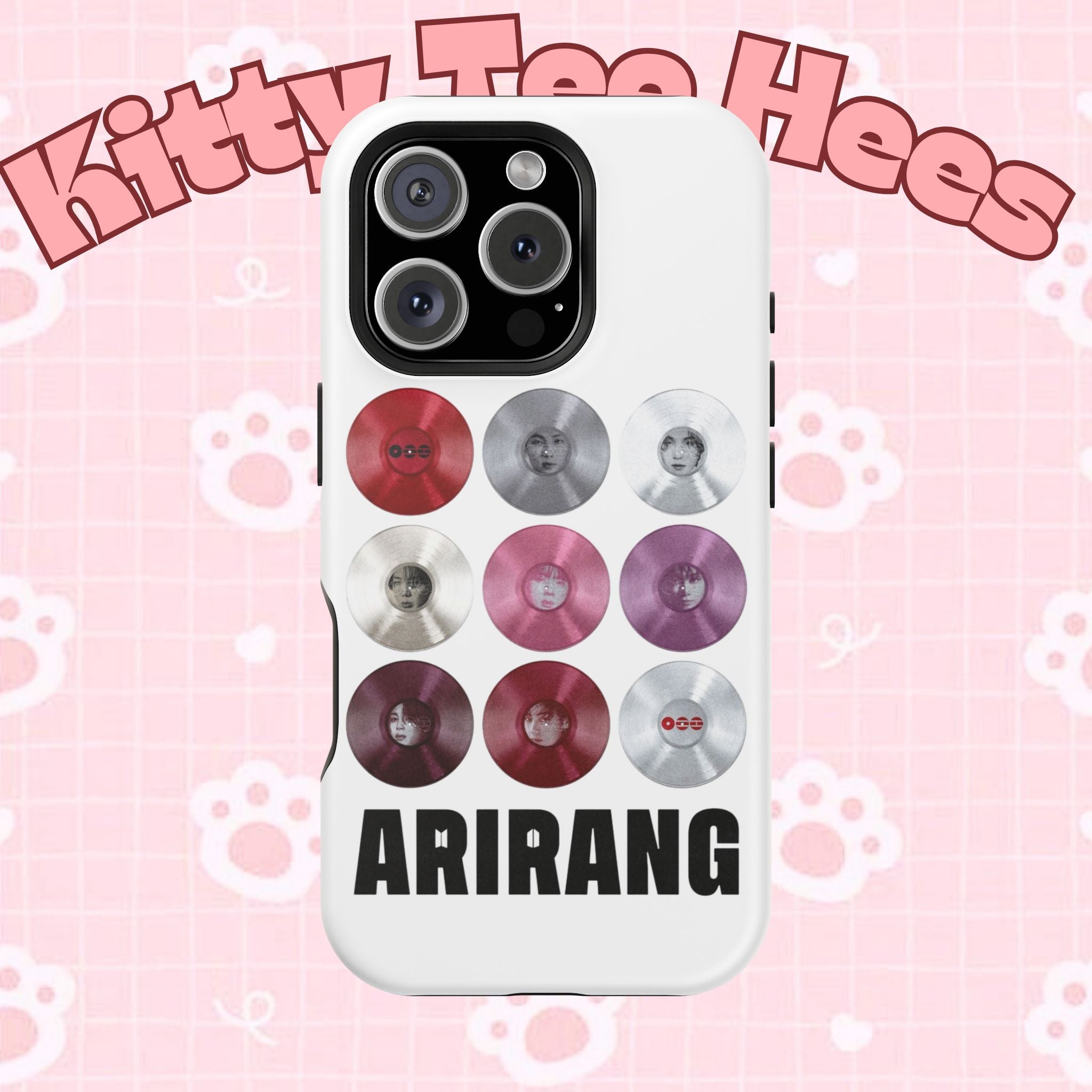 Printify Bangtan Arirang BTS vinyl record phone case with impact-resistant design, featuring colorful BTS fan merch artwork.