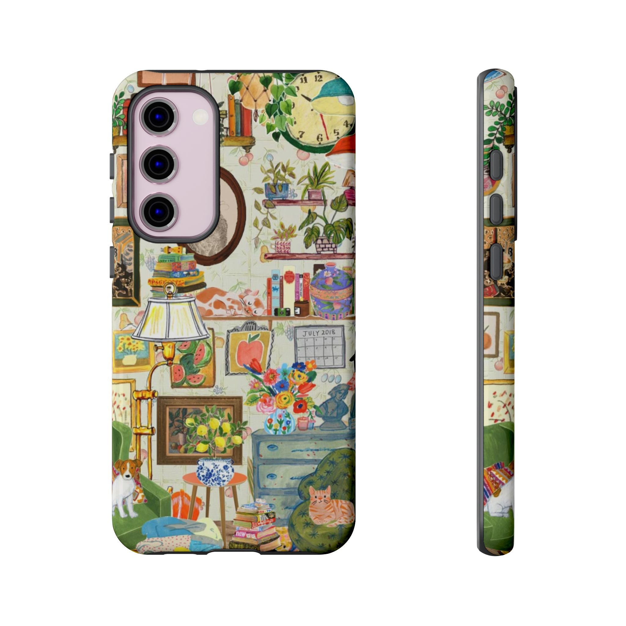 Cute cat portrait phone case for iPhone 17, stylish framed pet home design by Printify, ideal for cozy living room decor.