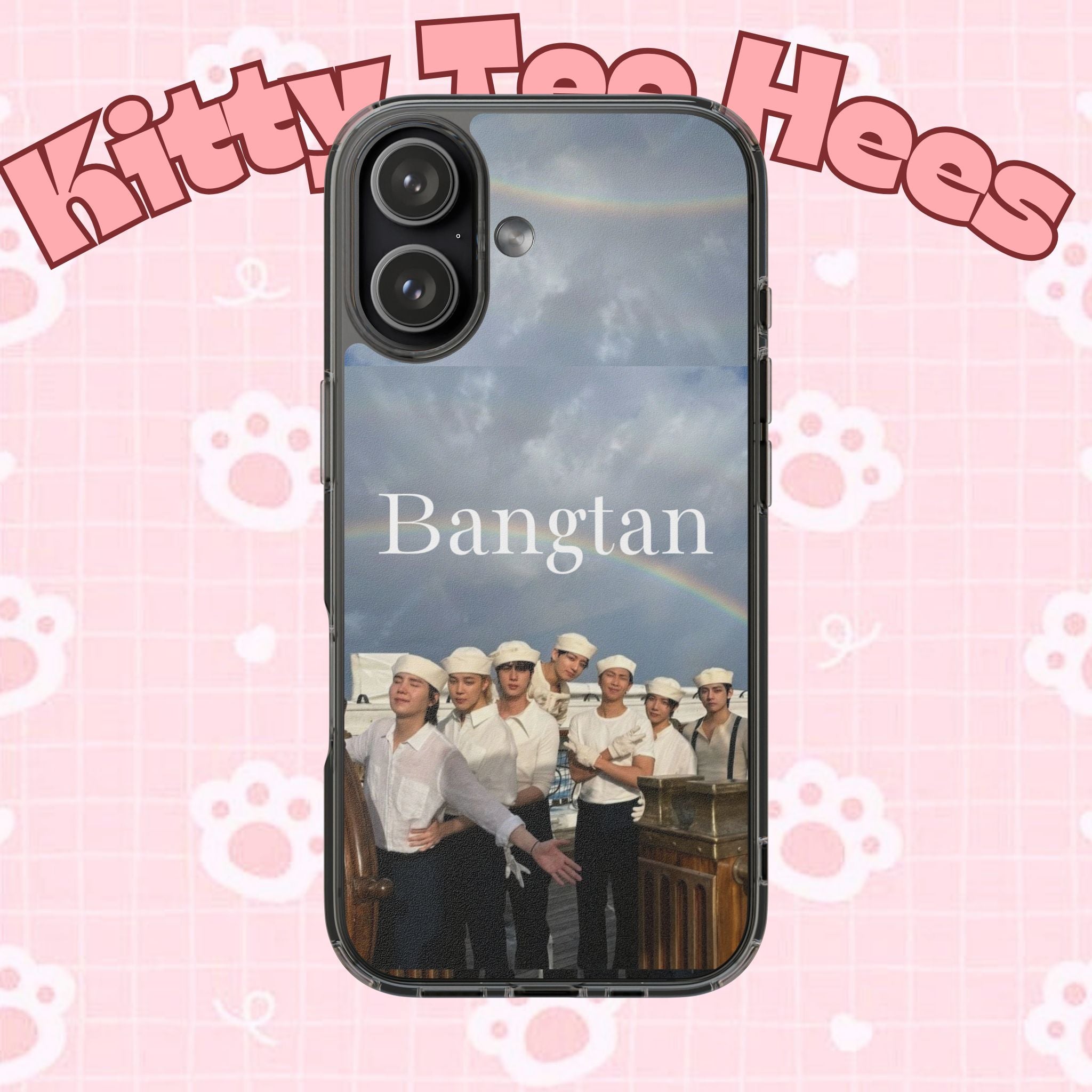 Clear impact-resistant phone case featuring Bangtan Boys K-pop design, compatible with smartphones.