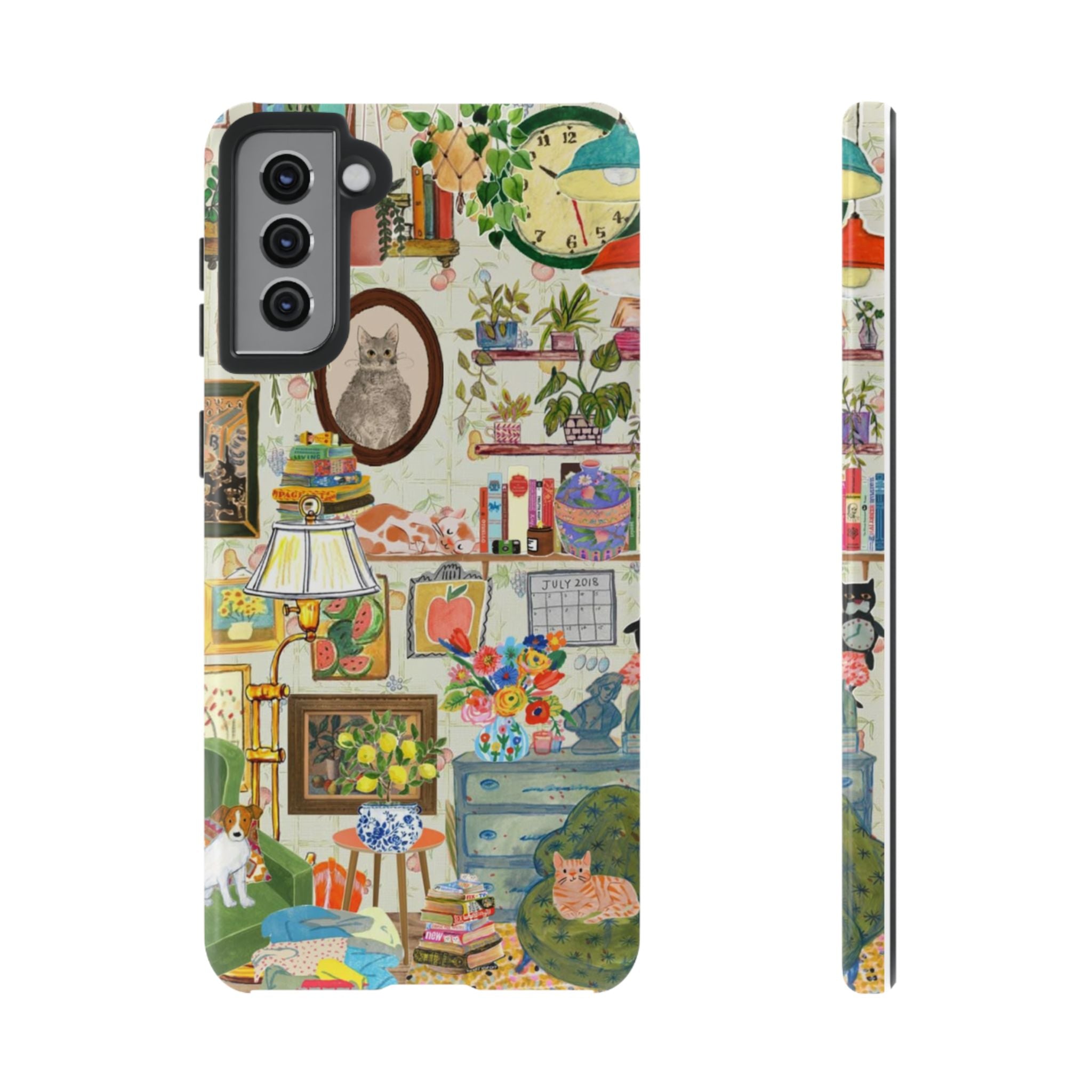 Printify cozy living room pet portrait phone case featuring a cute cat design for iPhone 17, stylish and protective.