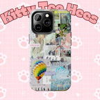 Printify BTS collage phone case for iPhone and Samsung featuring pastel hot air balloon and K-Pop photo collage design.