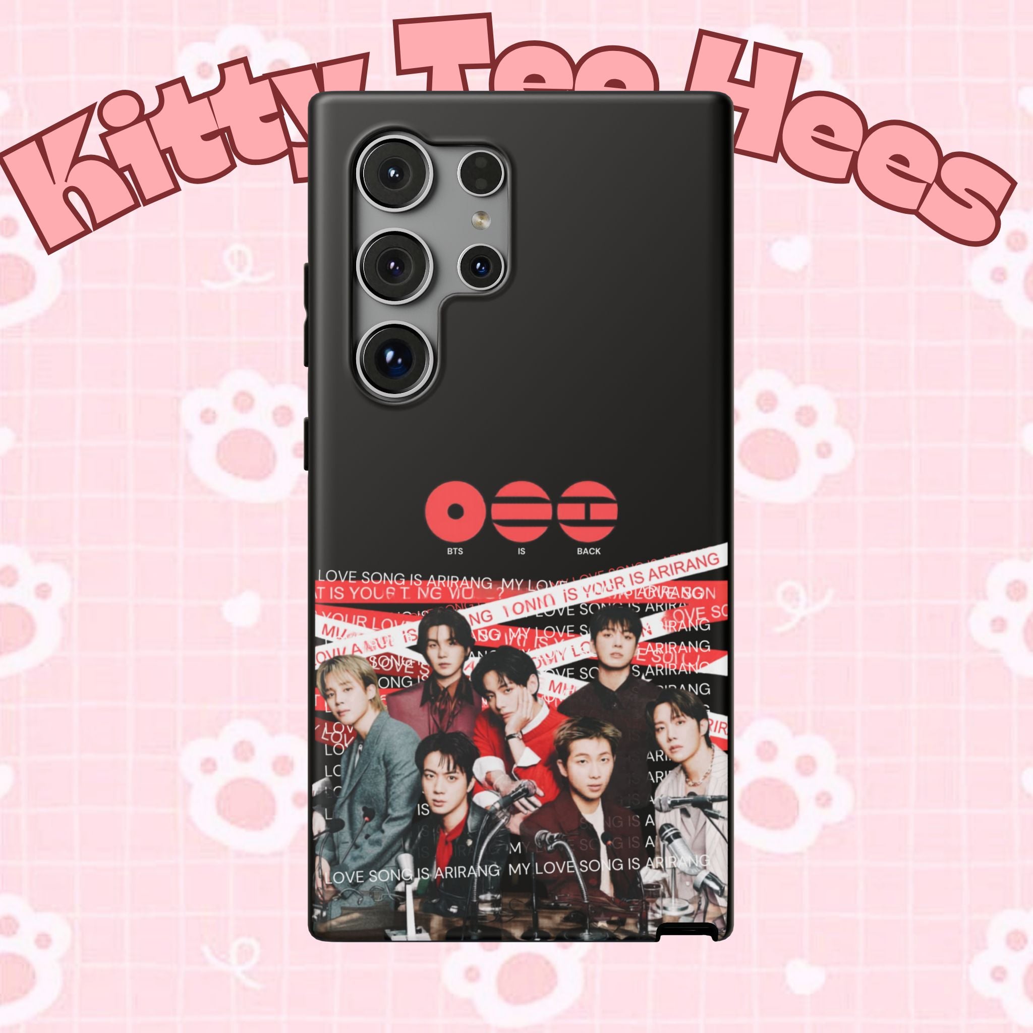 K-Pop BTS Bangtan phone case with fanmade concert design, impact-resistant printify brand for iPhone or Android models