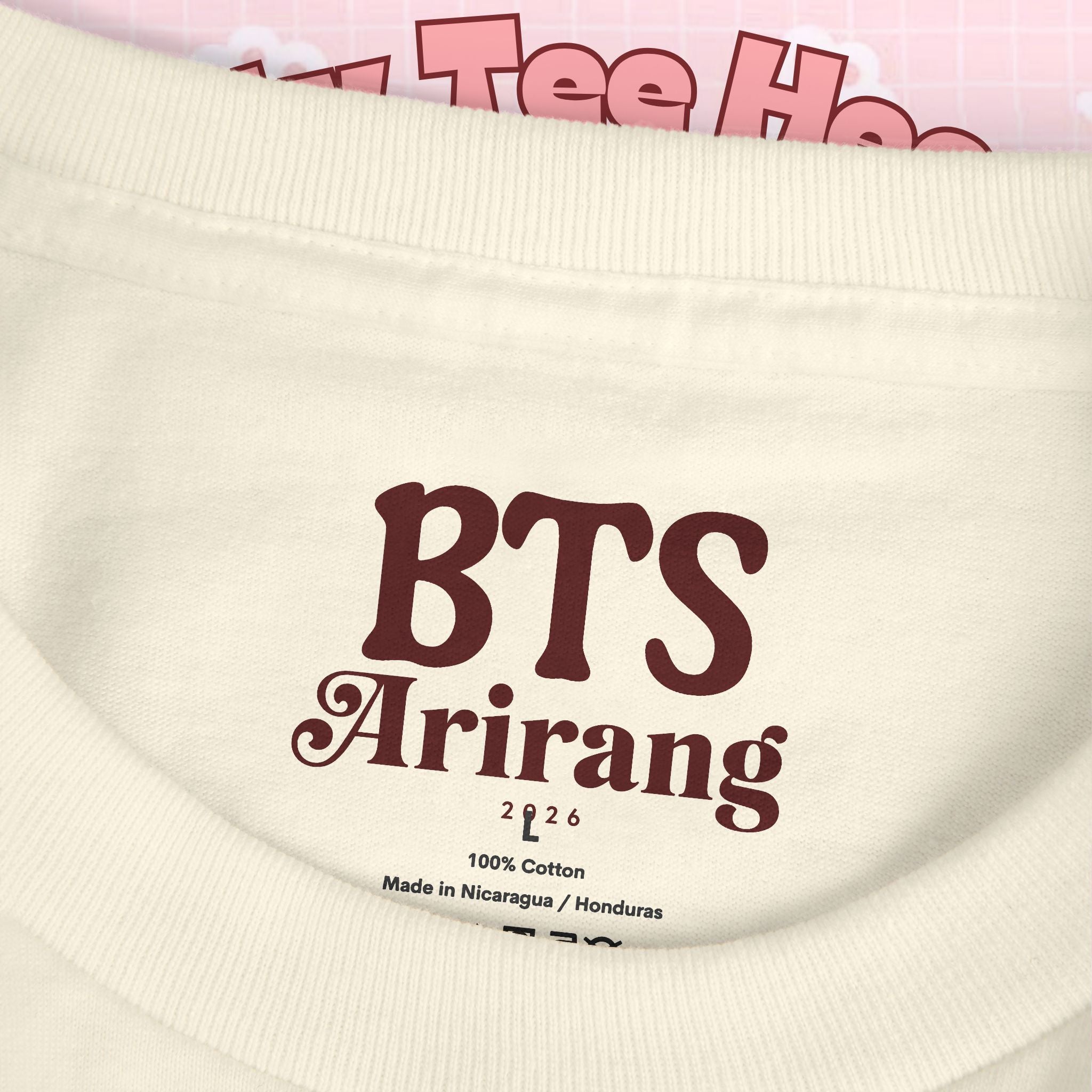 Bangtan arirang cool Flame Logo T-Shirt by Printify featuring a back print design and vibrant flame graphic on a casual tee.