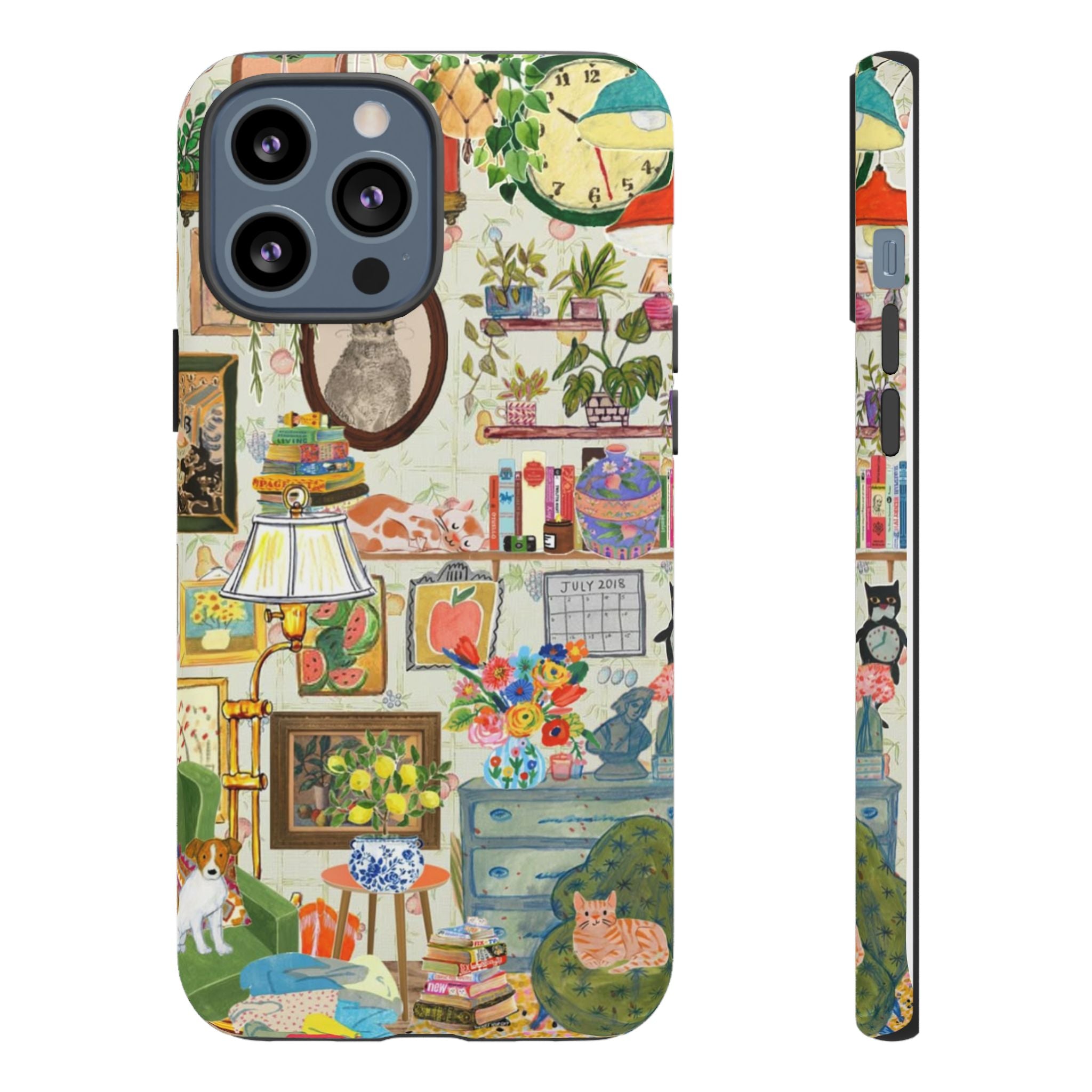 Printify cute cat framed iPhone 17 case featuring a cozy living room pet portrait design, stylish and protective phone cover.