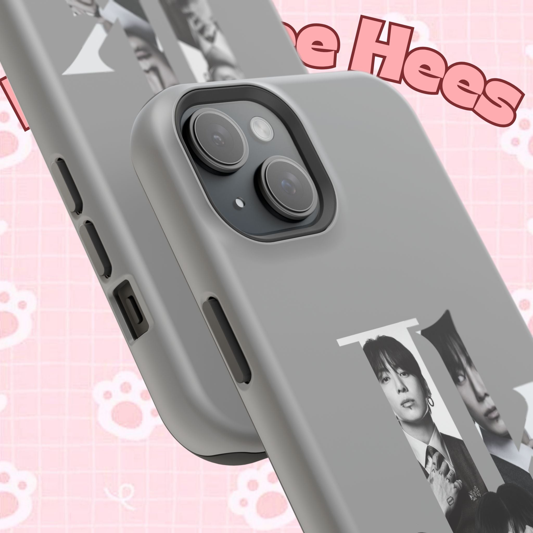 Monochrome BTS Jungkook phone case with impact-resistant design, featuring bold letter and print, suitable for BTS fans.