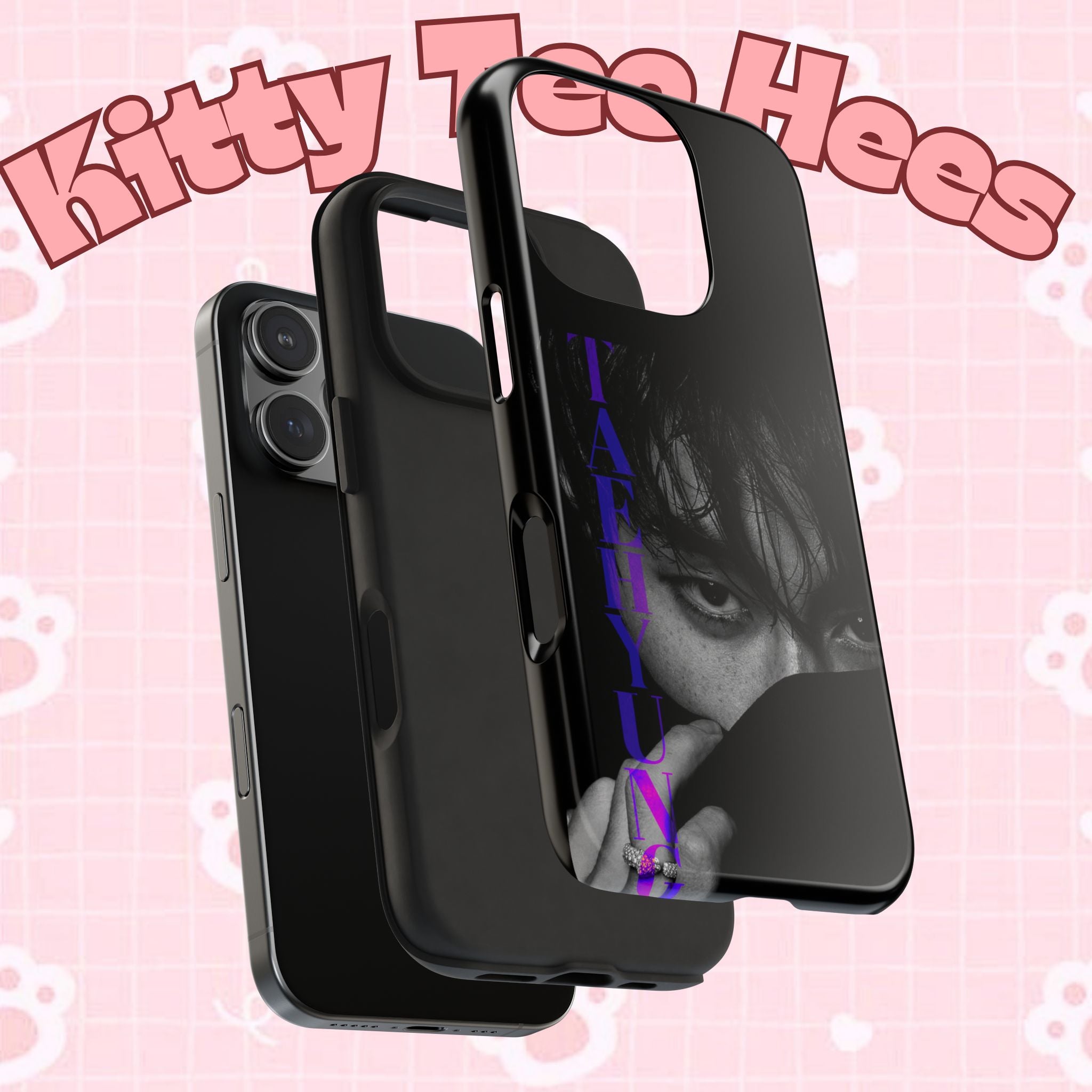 Dark Bangtan BTS Taehyung (V) phone case by Printify featuring a rugged design for iPhone and Samsung smartphones.