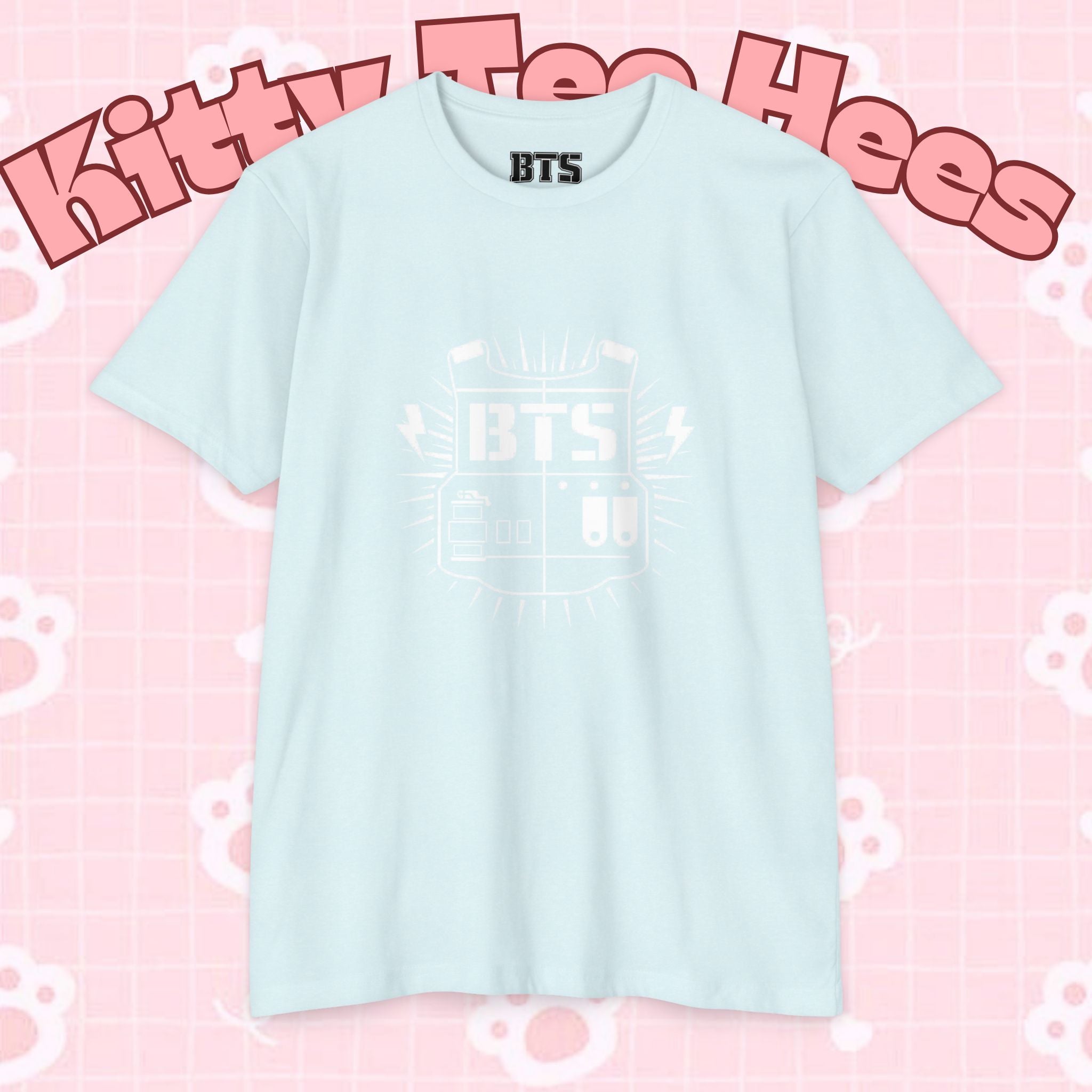 Custom BTS T-shirt featuring Jungkook, Jimin, V, J-Hope, RM, Suga, Jin, perfect for K-pop concert fans, by Printify.
