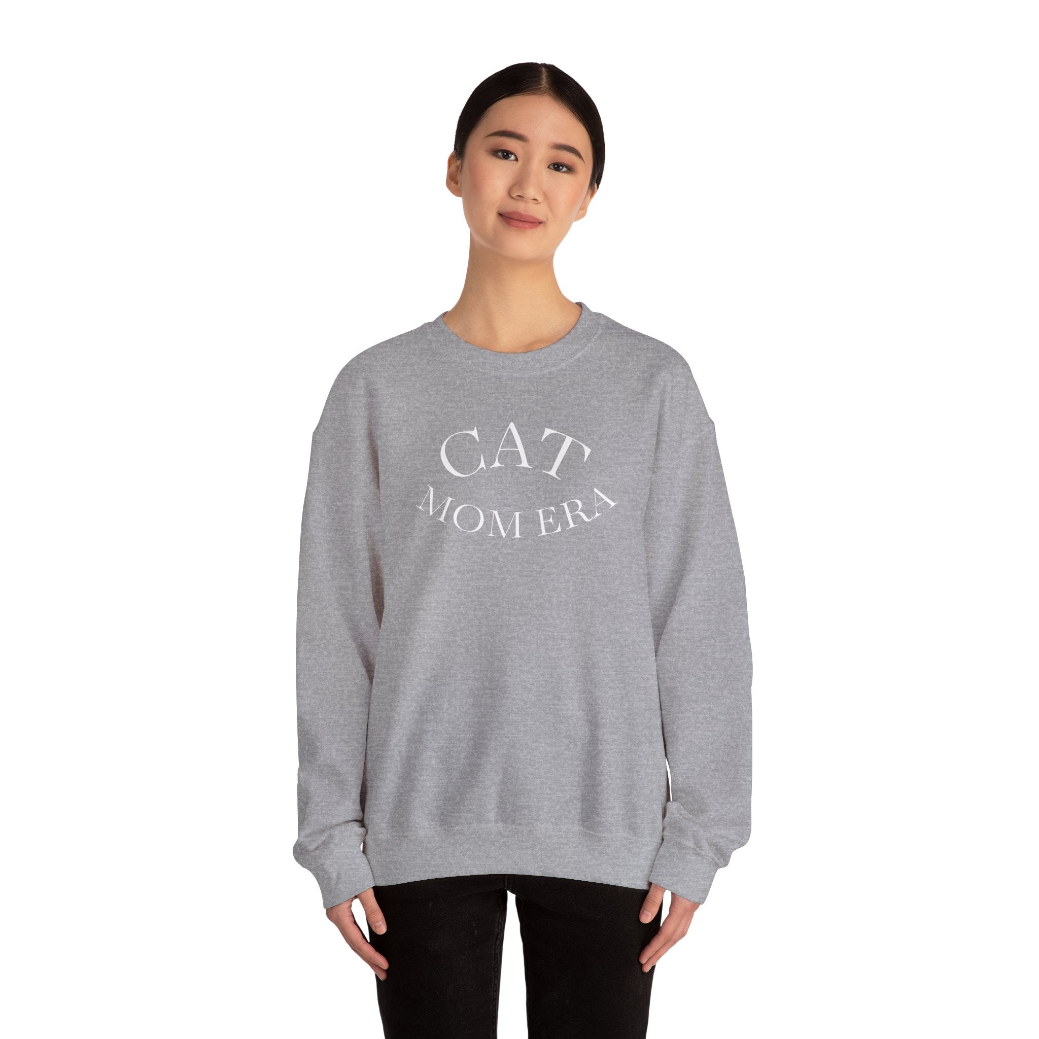 Cozy cat mom sweatshirt with cute animal print, perfect for feline parents and pet lovers, by Printify.