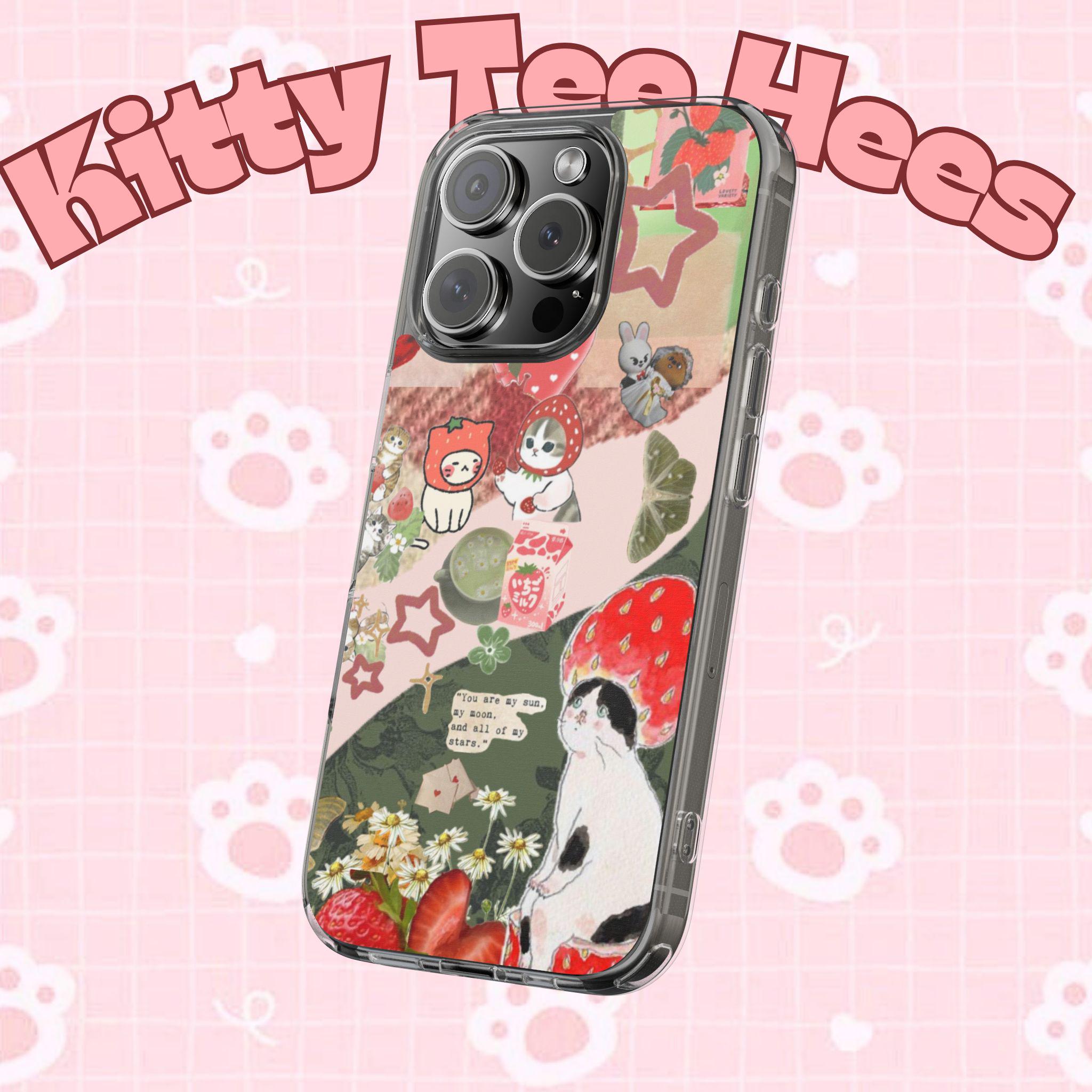 Strawberry head cat phone case, iphone 17 case,Cute Animal Clear Phone Case, Whimsical Nature Design, Perfect Gift for Cat Lovers - Kitty TeeHees