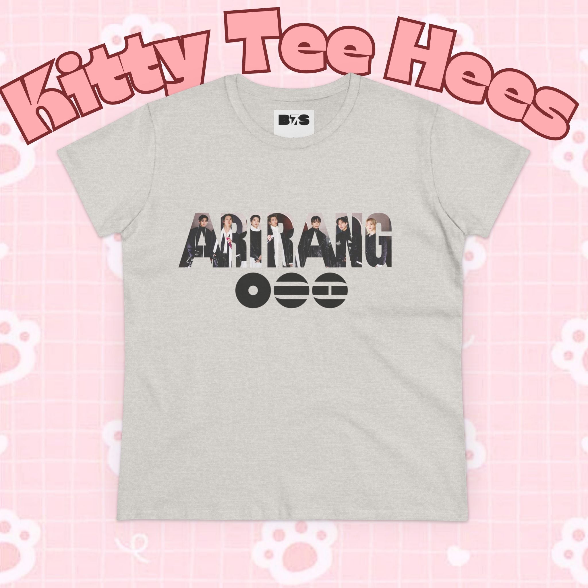 BTS ARIRANG graphic T-shirt featuring the BTS logo and member names, casual cotton tee in vibrant colors.
