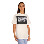 Black and white BTS graphic T-shirt featuring Blood Sweat and Tears photo print, inspired K-Pop BTS inspired tee by Printify.