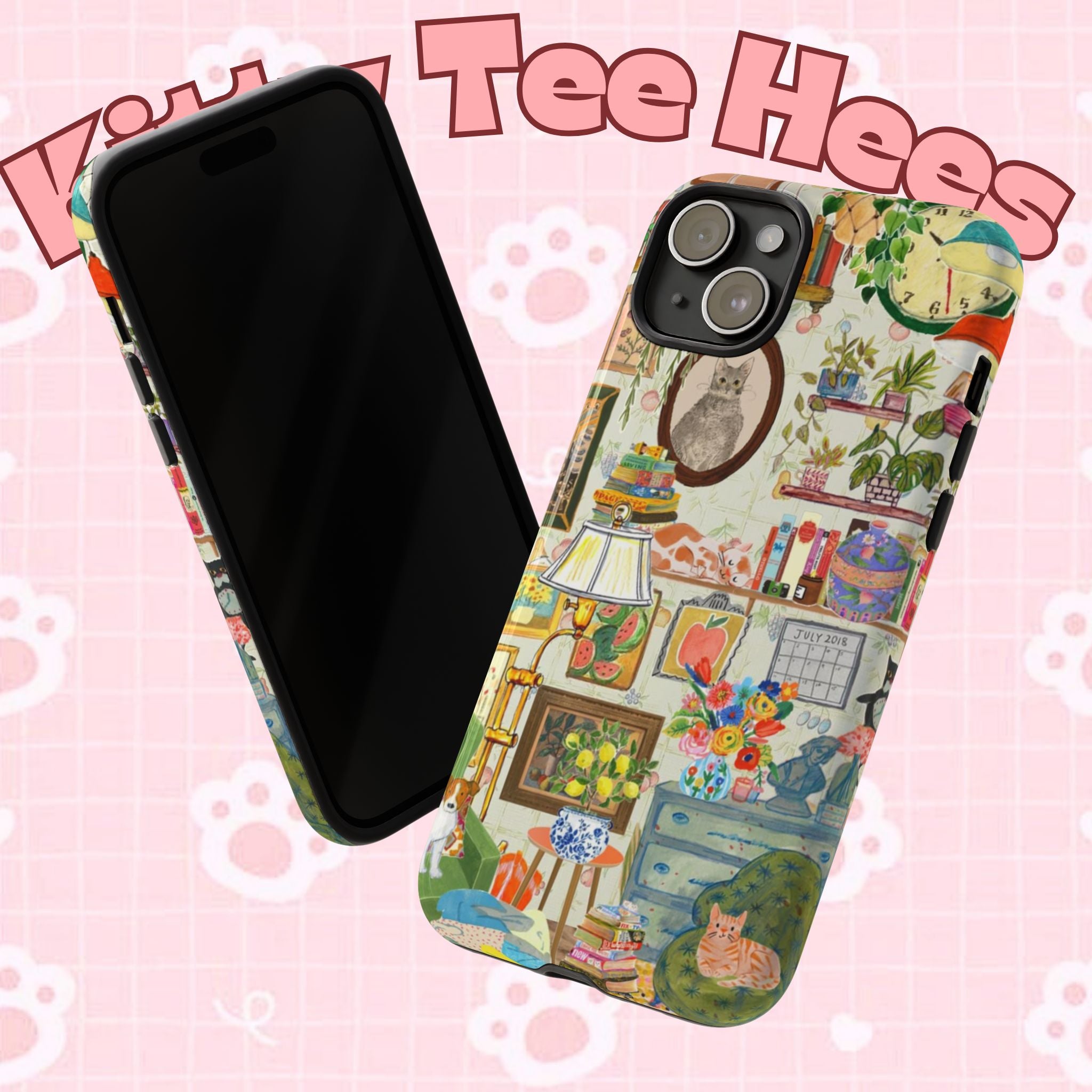 Cute cat portrait phone case for iPhone 17 by Printify, featuring a cozy living room pet design and stylish protective cover.