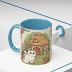 Cottage Fairy Cat Coffee Mug: Whimsical Floral Design - Kitty TeeHees