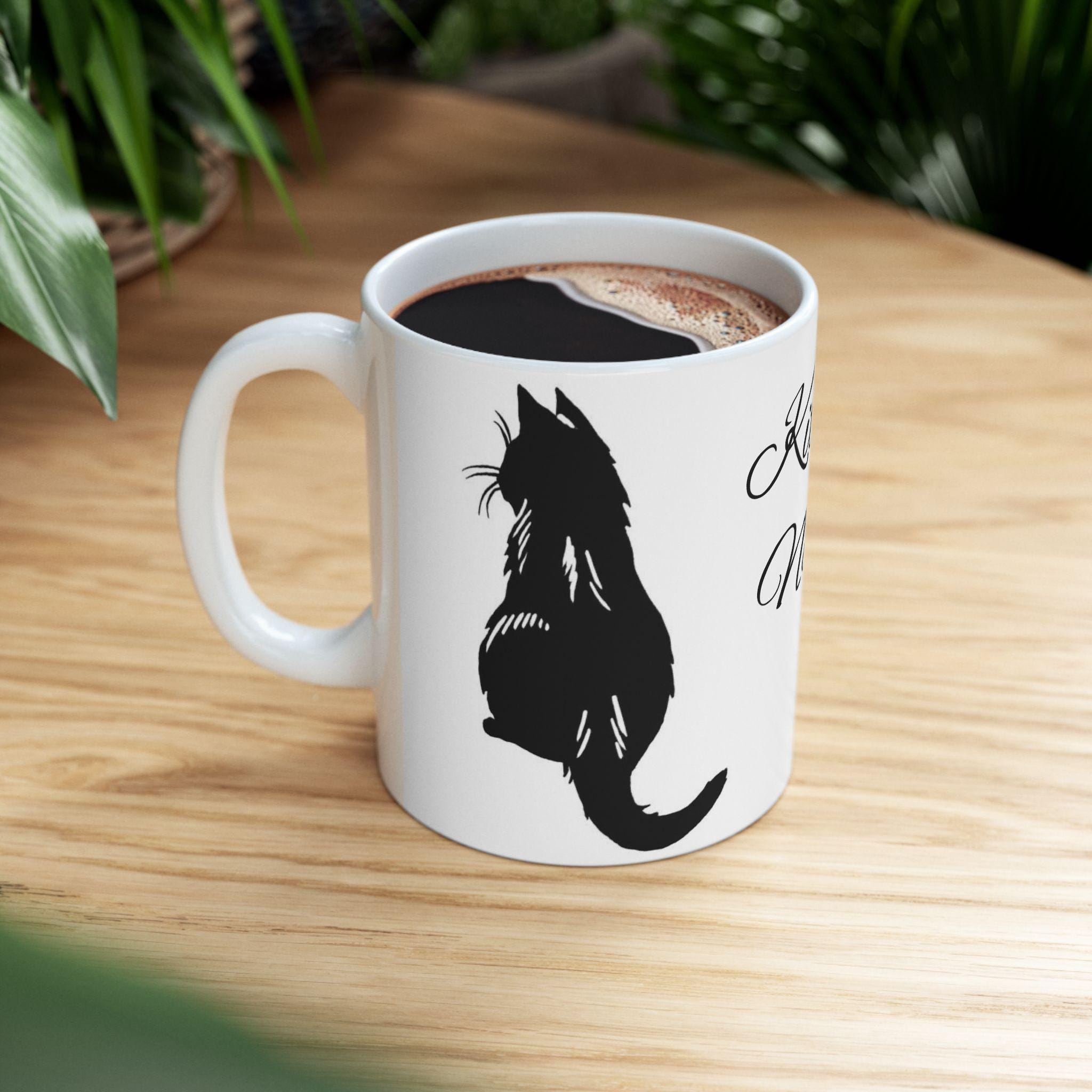 Personalized Cat Silhouette Coffee Mug, Custom Cat Lover Gift - Kitty TeeHees