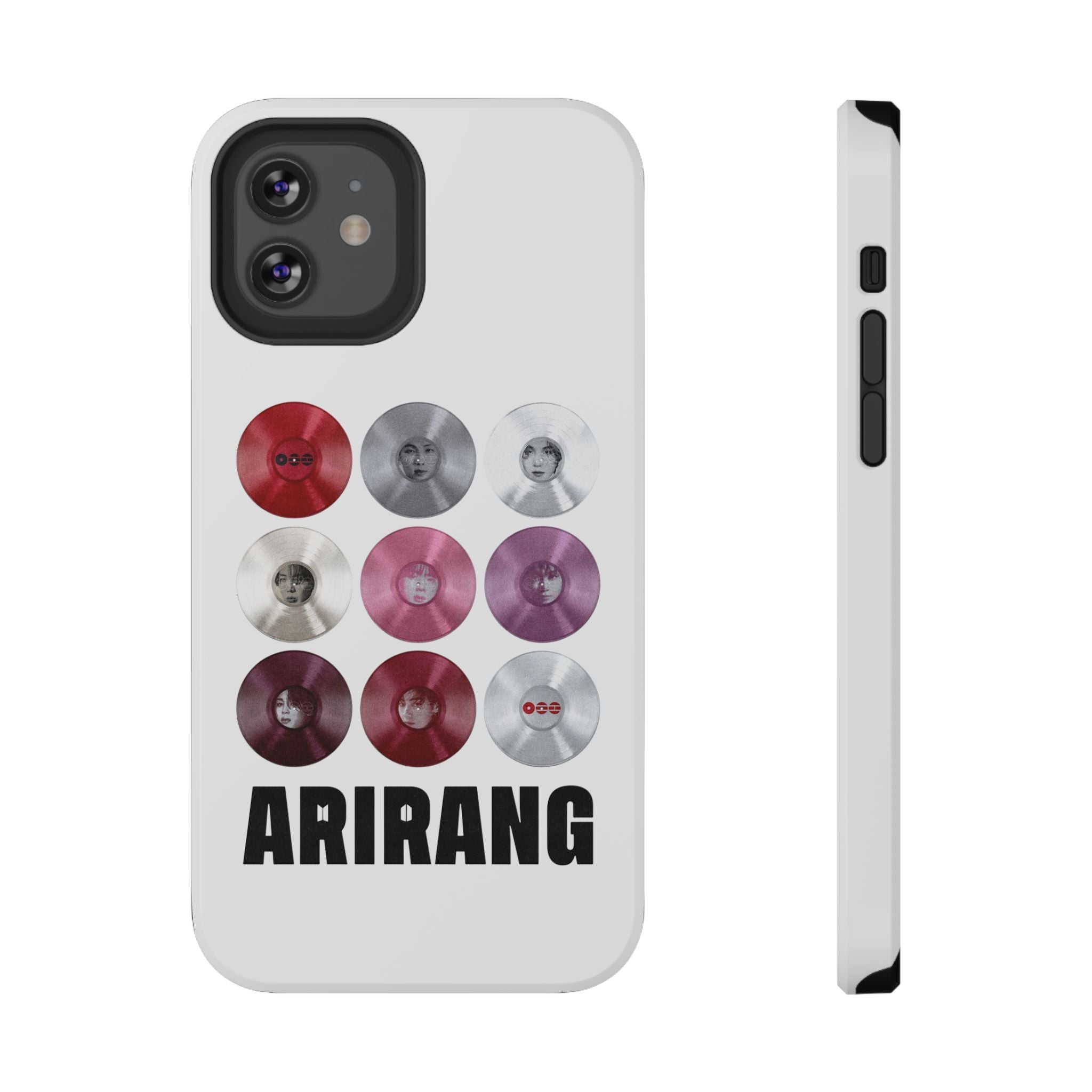 Printify BTS Arirang vinyl record grid phone case with impact-resistant design, featuring cool BTS fan merchandise imagery.