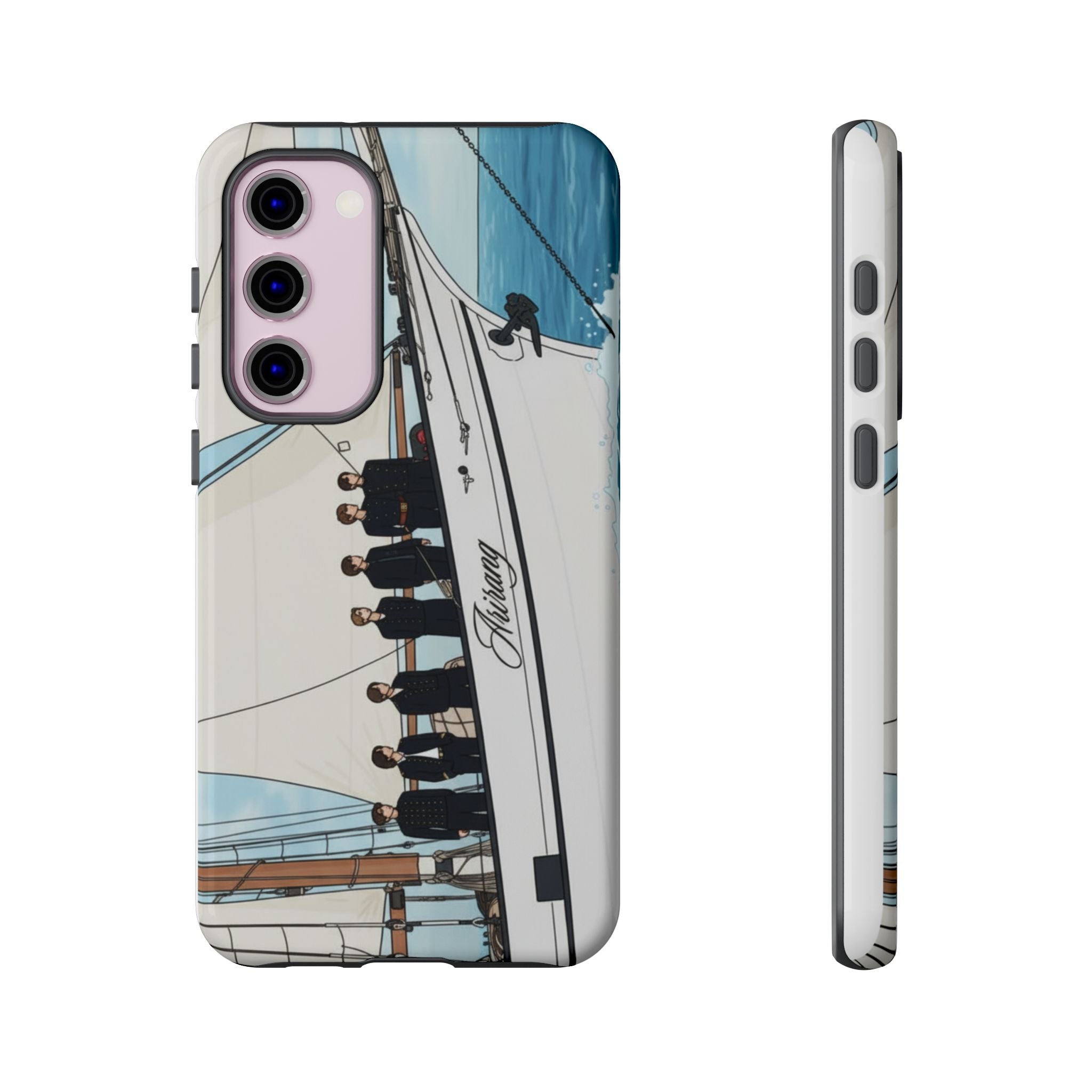 Printify BTS Arirang swim-themed phone case for iPhone 17 and Samsung, with concert-inspired design and durable Tough Case build.