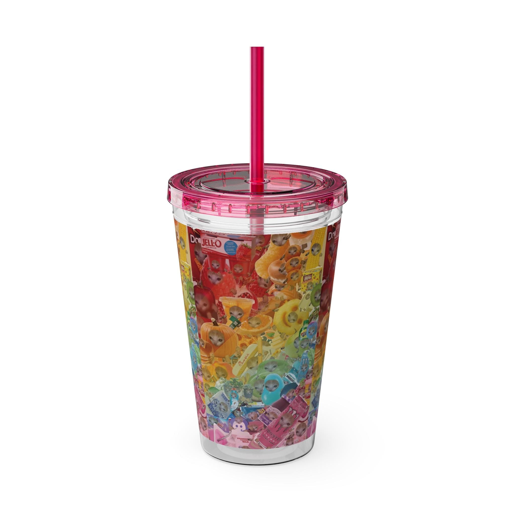 Rainbow Cat Tumbler Cup, Funny Cat Lover Drinking Vessle - Kitty TeeHees