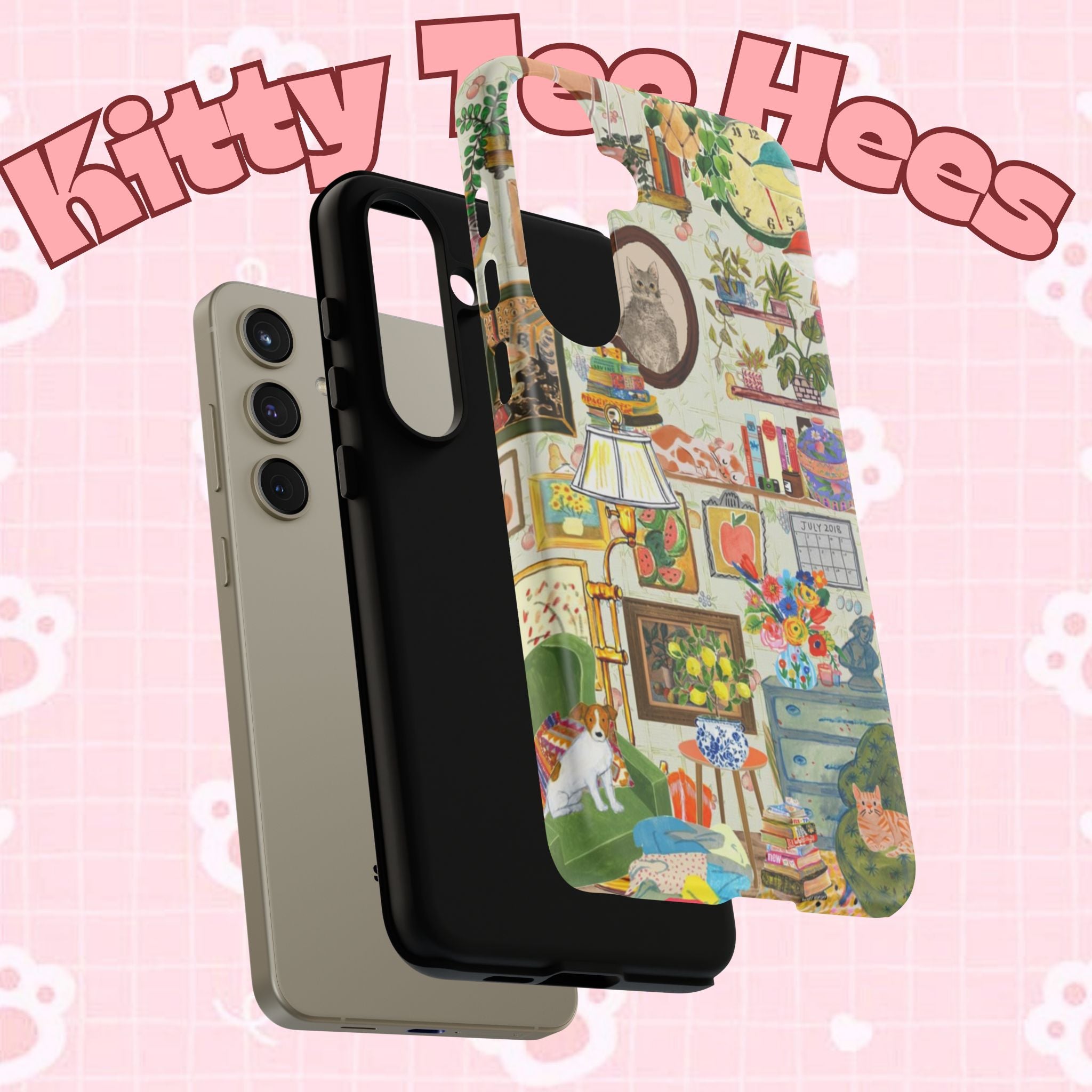 Cute cat portrait phone case for iPhone 17 by Printify, featuring a cozy living room pet design with stylish, playful artwork.