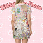 Pastel casual cat print T-shirt dress by Printify featuring fun all-over print design, perfect for summer casual wear.