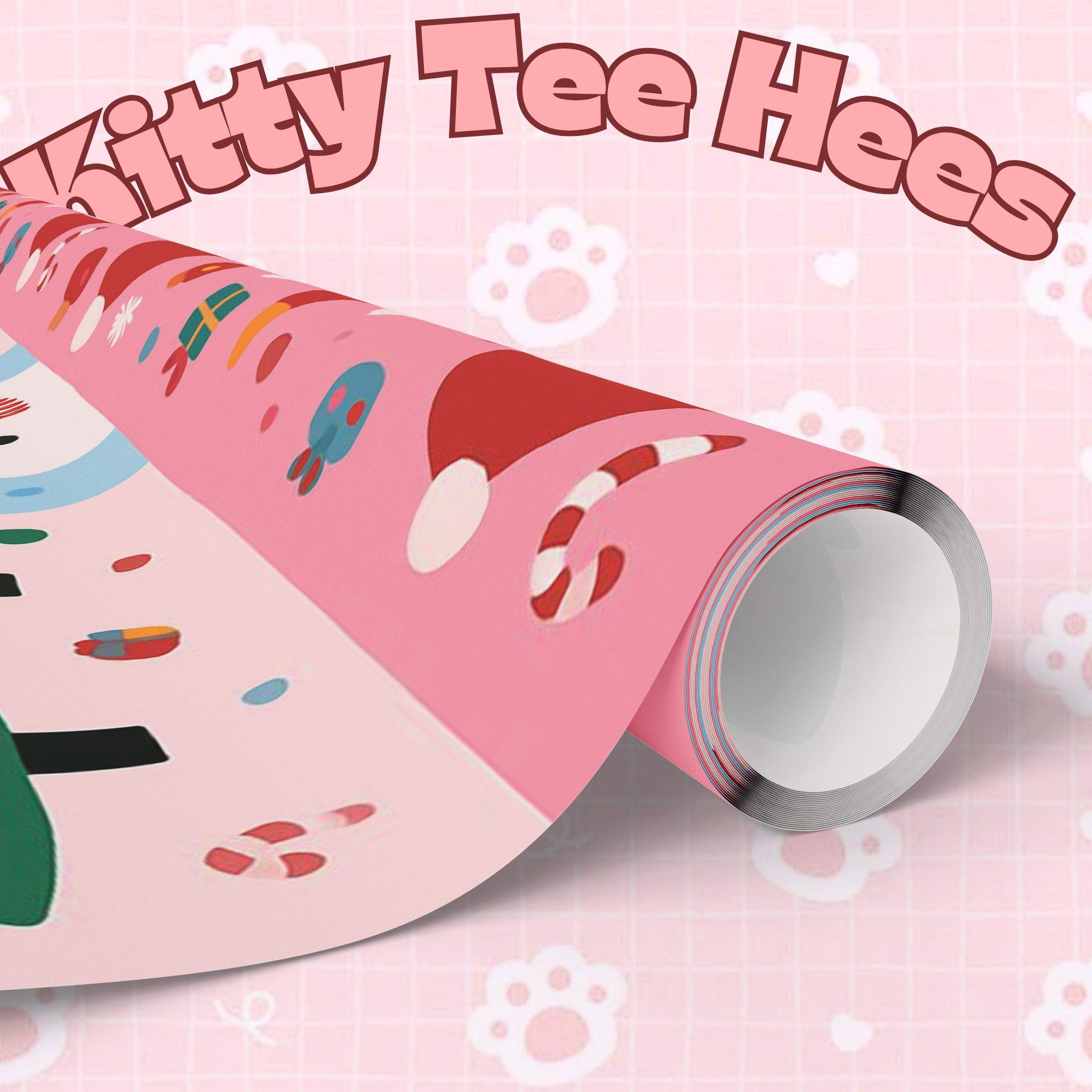 Cute Christmas Cats Wrapping Paper roll | Santa Hats, Candy Canes, christmas paper Trees, cute wrapping paper, gift paper - Kitty TeeHees
