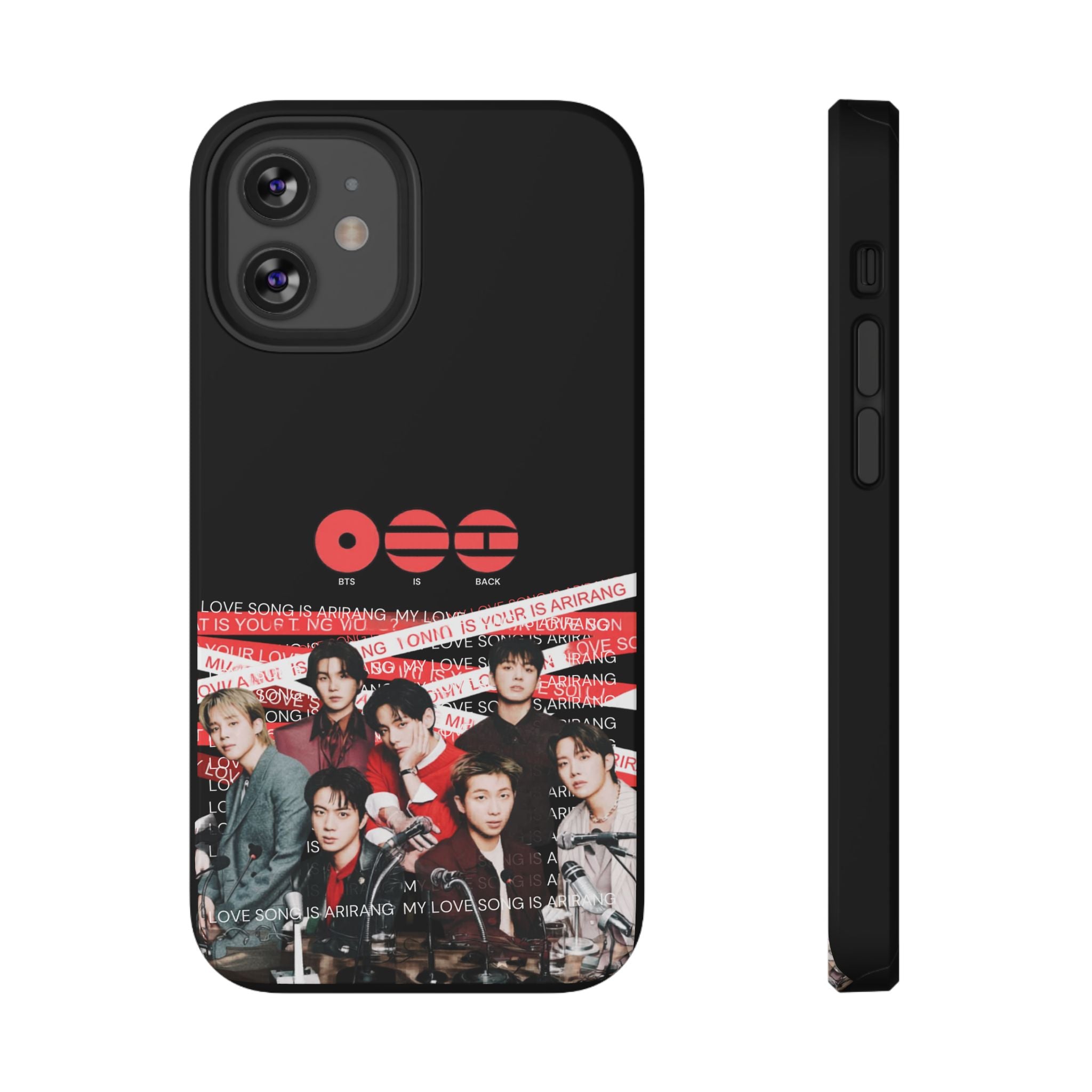 Impact-resistant phone case featuring BTS Bangtan Boys concert fan-made design with K-Pop band photo artwork.