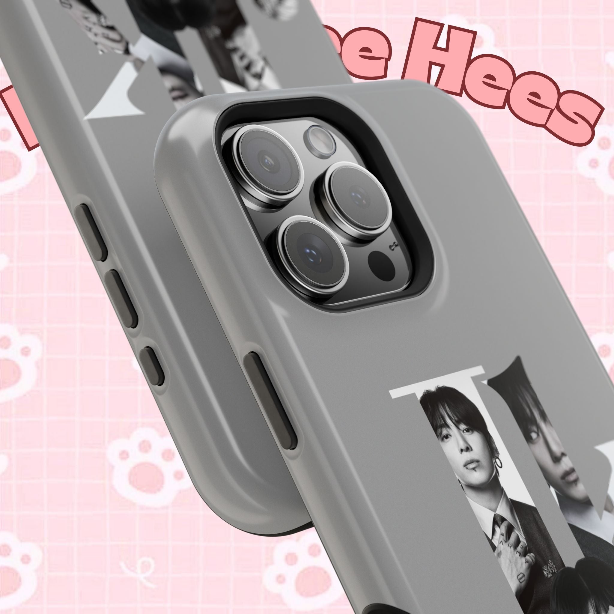 Monochrome BTS Jungkook phone case with impact-resistant design, featuring letter B and stylish print by Printify.