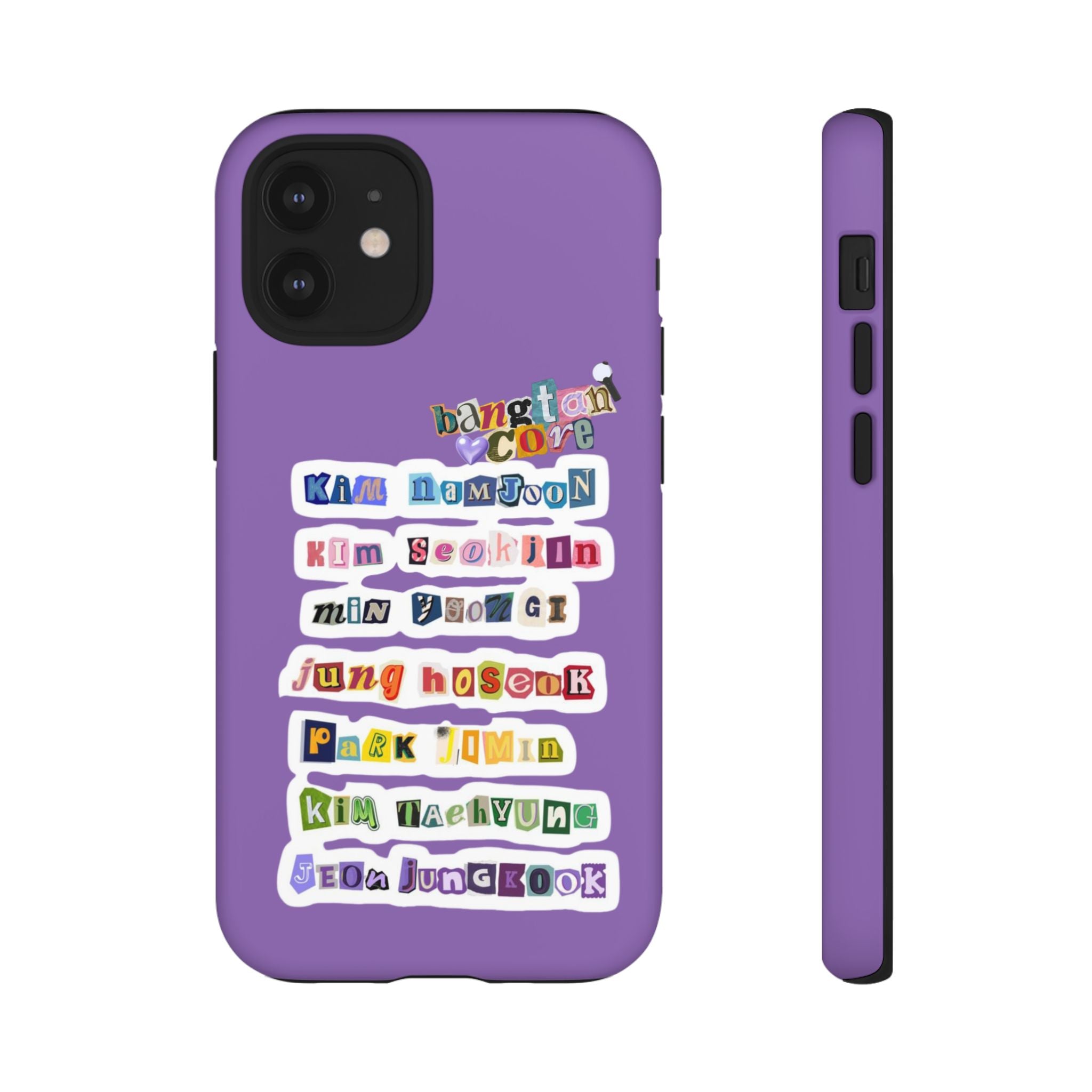 BTS member names phone case with Jungkook, Jimin, and RapMonster design for iPhone 17, tough case by Printify