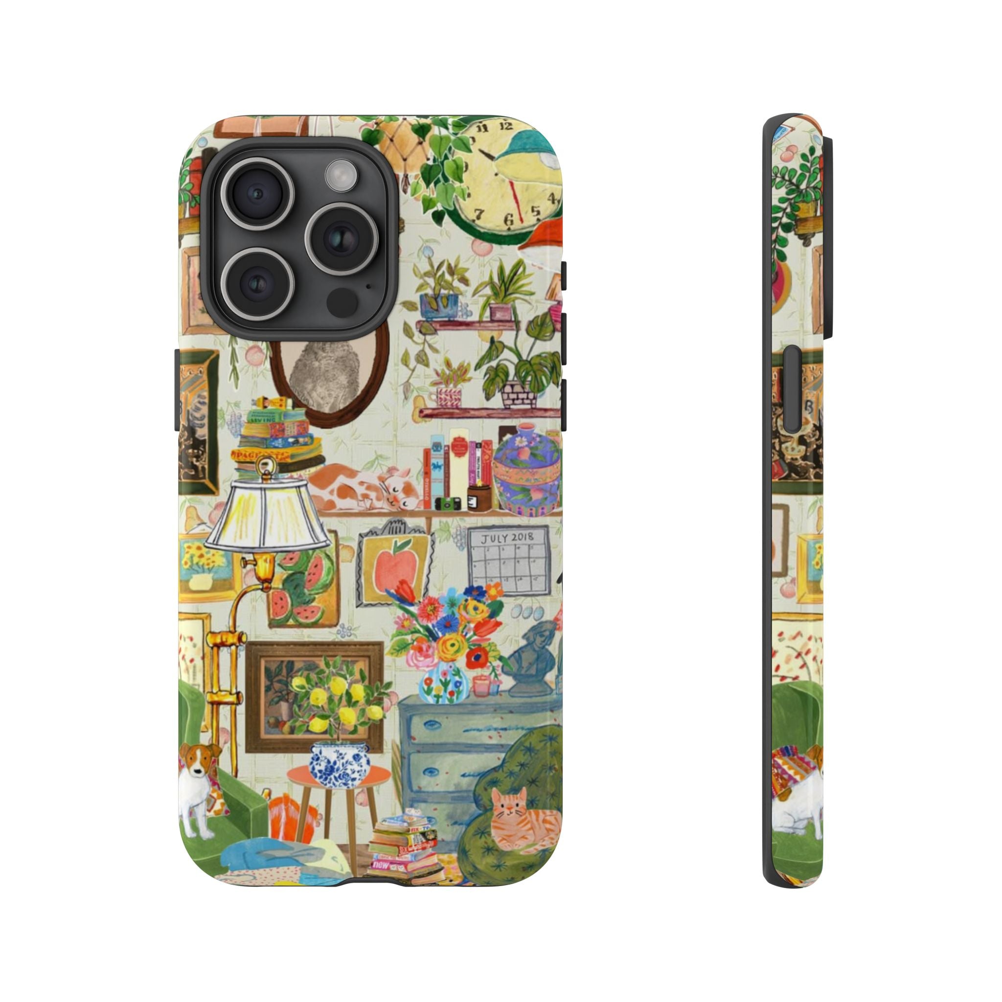 Cute cat portrait phone case for iPhone 17 by Printify, featuring a cozy living room pet home design in stylish, protective cover.