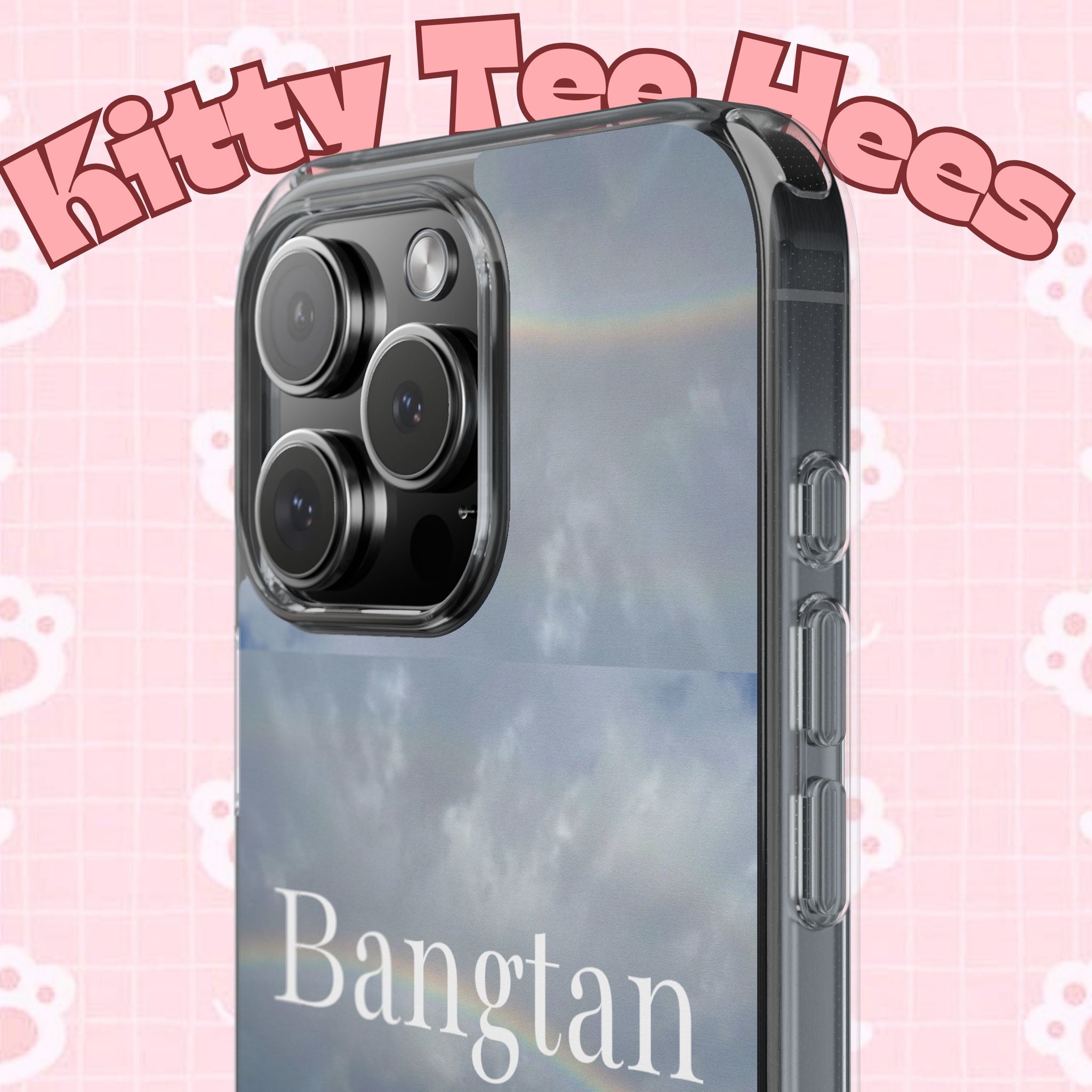 Clear impact-resistant phone case featuring cute Bangtan Boys K-pop design, compatible with smartphones for stylish protection.