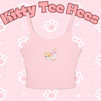 Cat Print Tank Top: Women's Combed Cotton Blend Spaghetti Strap Shirt - Kitty TeeHees
