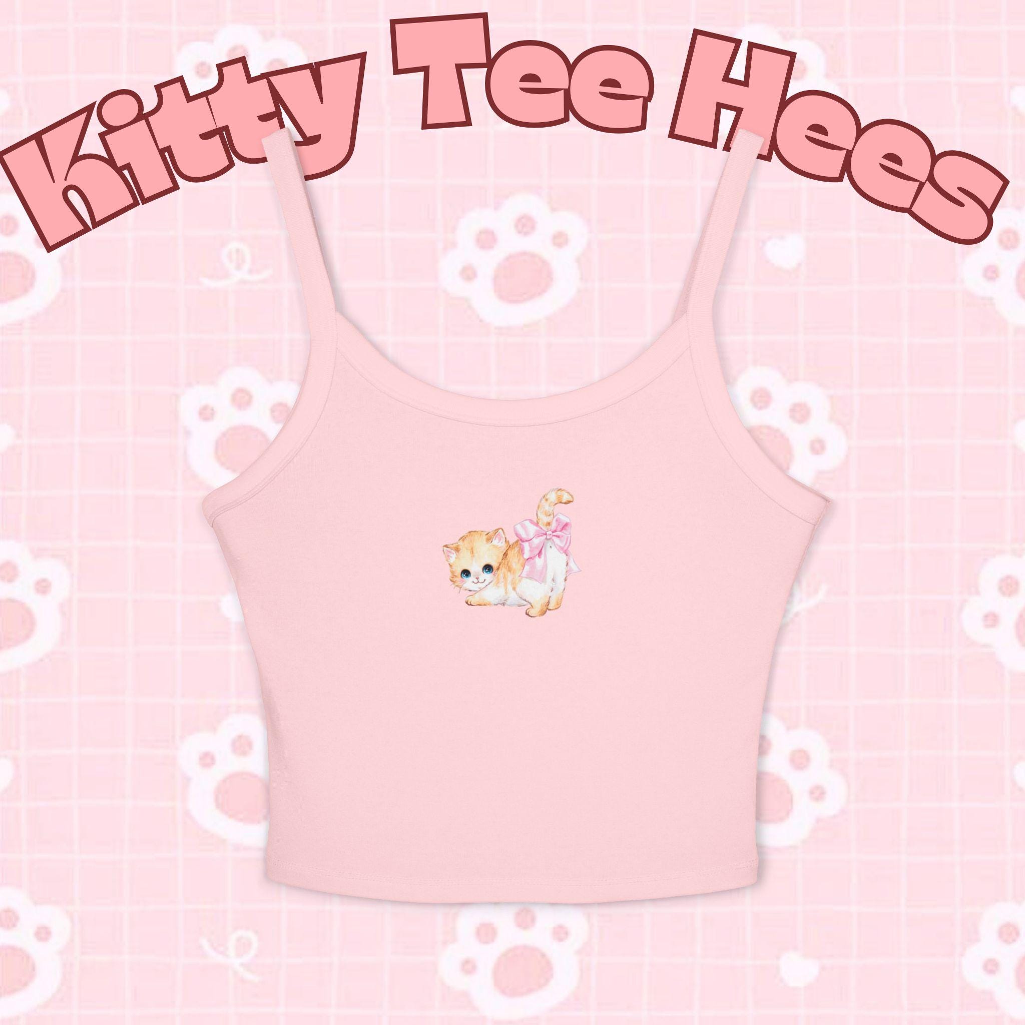 Cat Print Tank Top: Women's Combed Cotton Blend Spaghetti Strap Shirt - Kitty TeeHees
