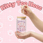 Mama Cat glass water bottle with cat design, 16oz drinkware for cat lovers, ideal for cat moms and Mother's Day gifts.