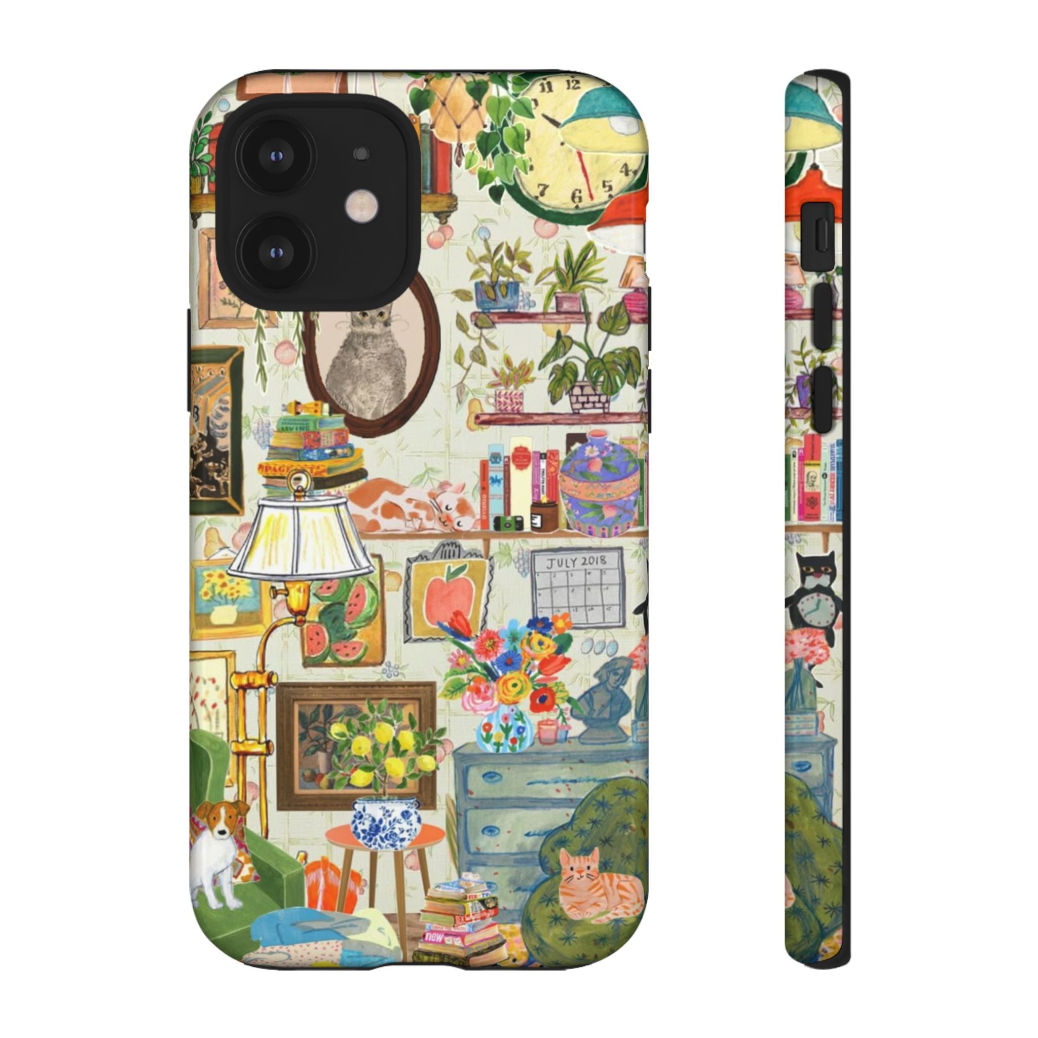 Printify cute cat framed iPhone 17 case with cozy living room pet portrait design, stylish and protective phone cover