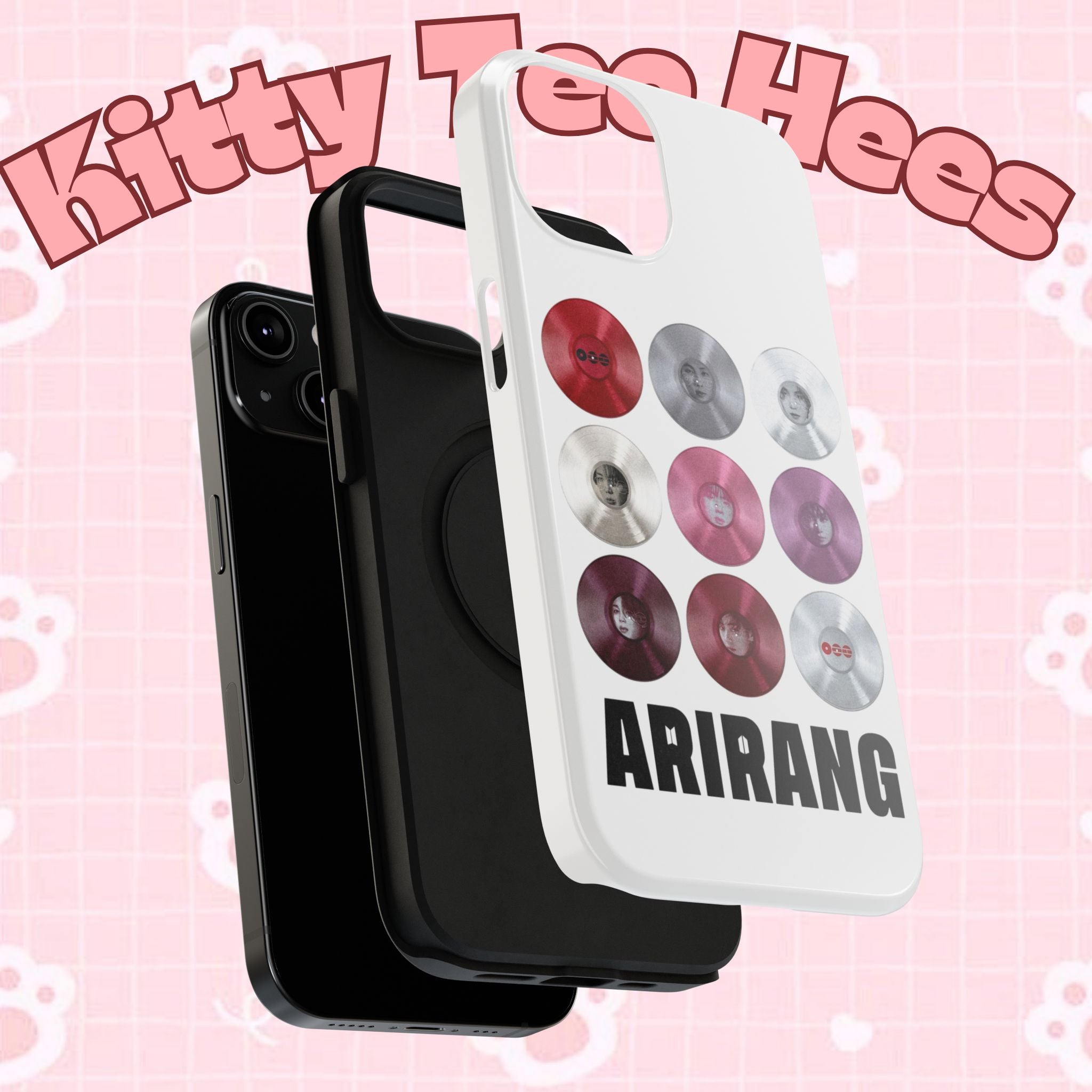 Printify BTS Arirang vinyl record grid phone case featuring cool BTS and fan merch design, impact-resistant for added protection.