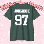 Custom BTS T-shirt featuring Jungkook, Jimin, Taehyung, J-Hope, RM, Suga, Jin, and Bangtan Boys, perfect for K-pop concerts.