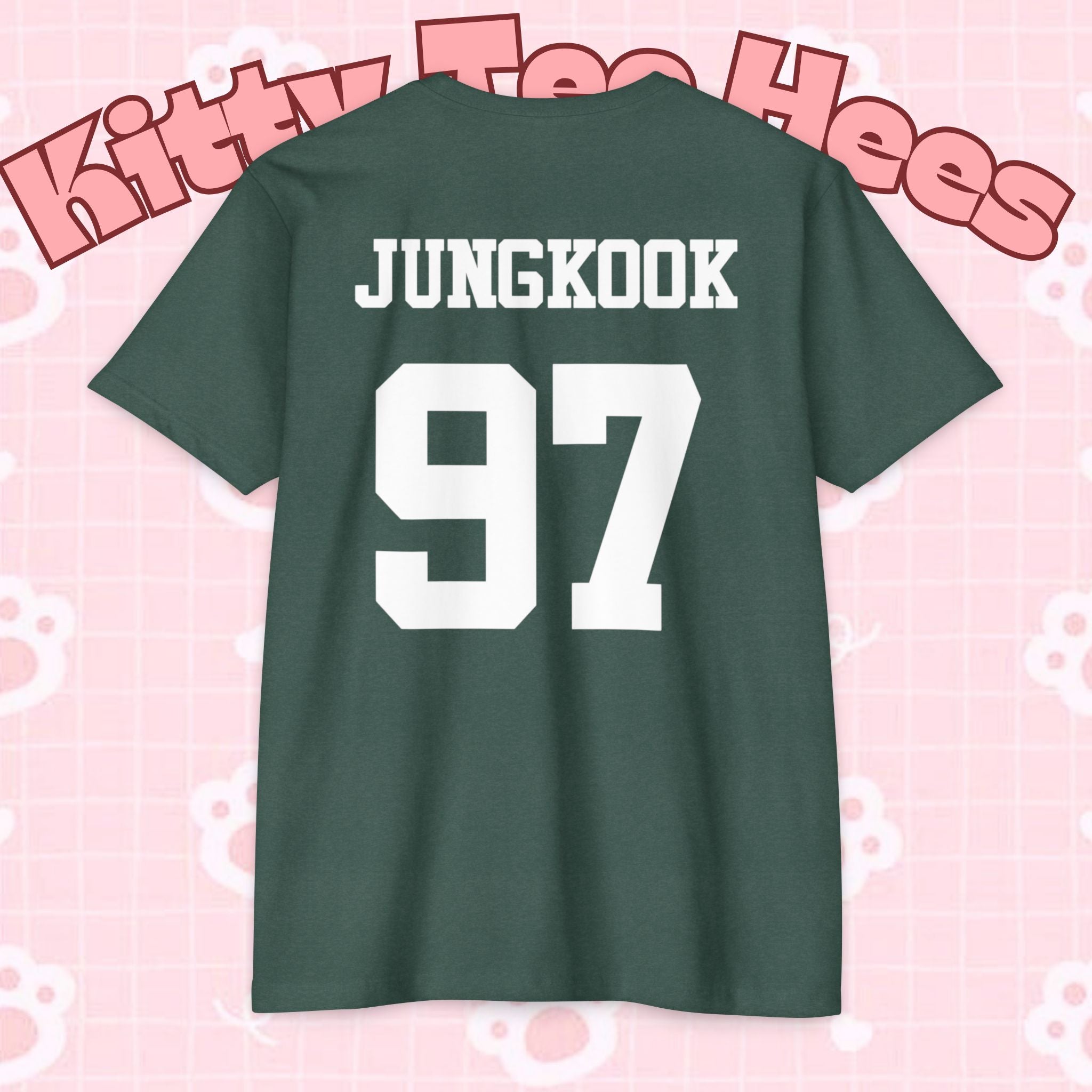 Custom BTS T-shirt featuring Jungkook, Jimin, Taehyung, J-Hope, RM, Suga, Jin, and Bangtan Boys, perfect for K-pop concerts.