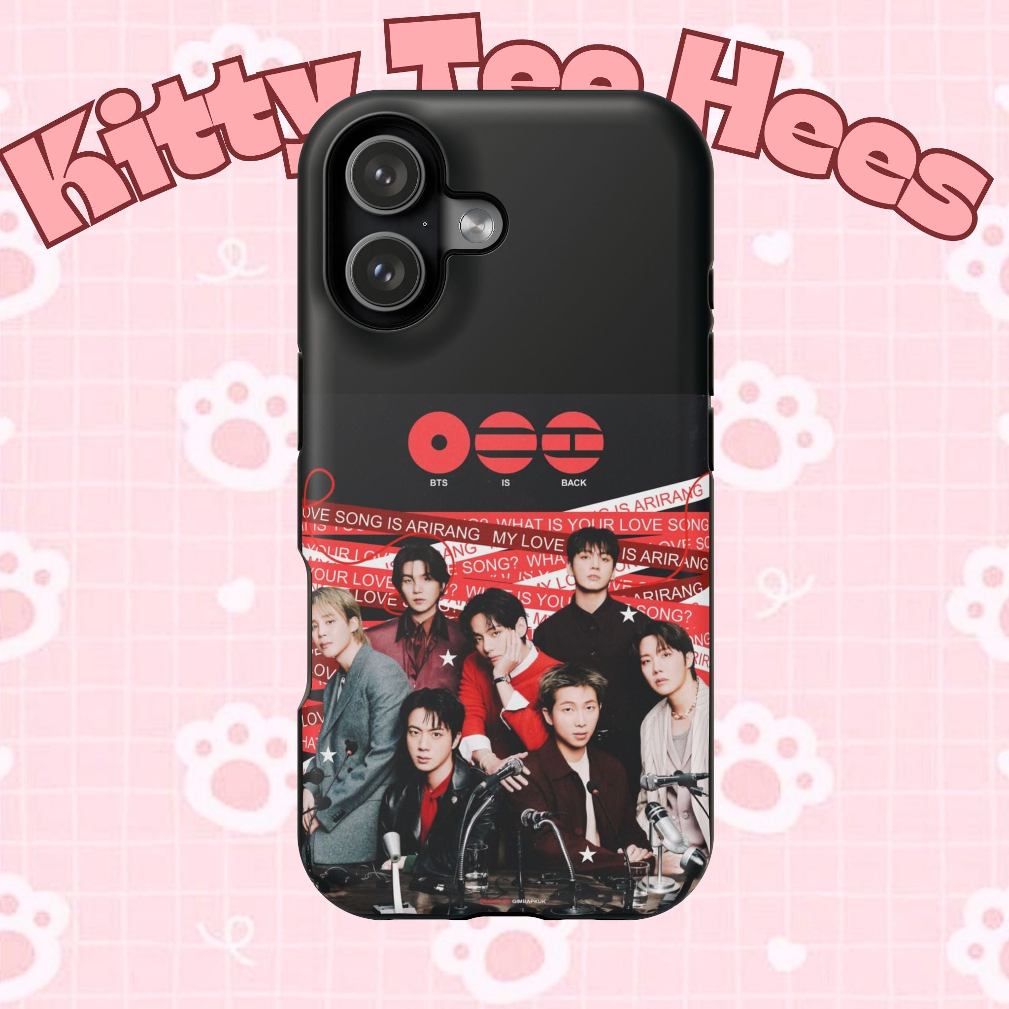 BTS Arirang phone case with Bangtan concert design, impact-resistant Printify phone cover featuring K-Pop band photo.
