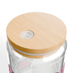 Yoga Kitty Glass Sipper Cup, Bamboo Lid & Straw, Pink Cat Design - Kitty TeeHees