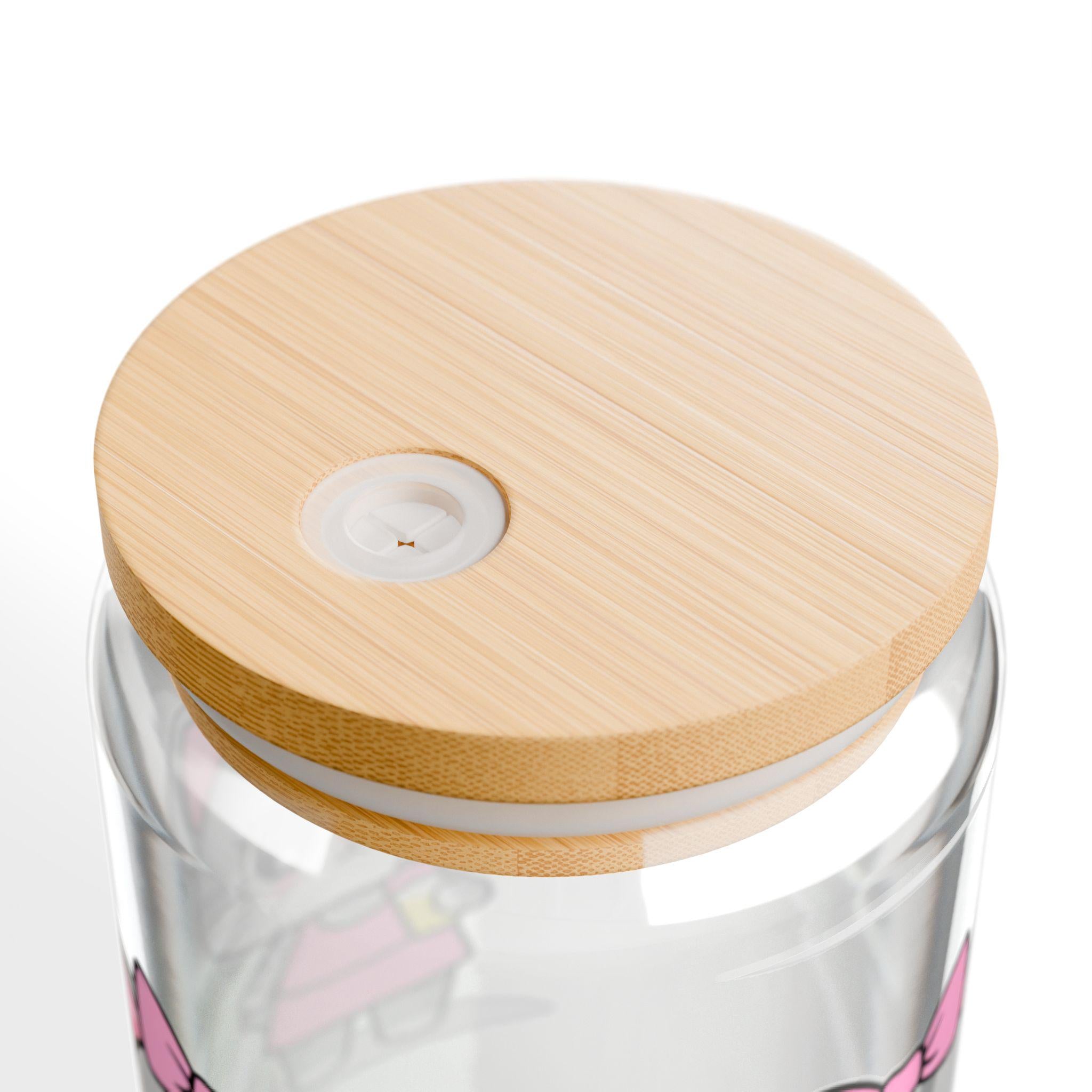 Yoga Kitty Glass Sipper Cup, Bamboo Lid & Straw, Pink Cat Design - Kitty TeeHees