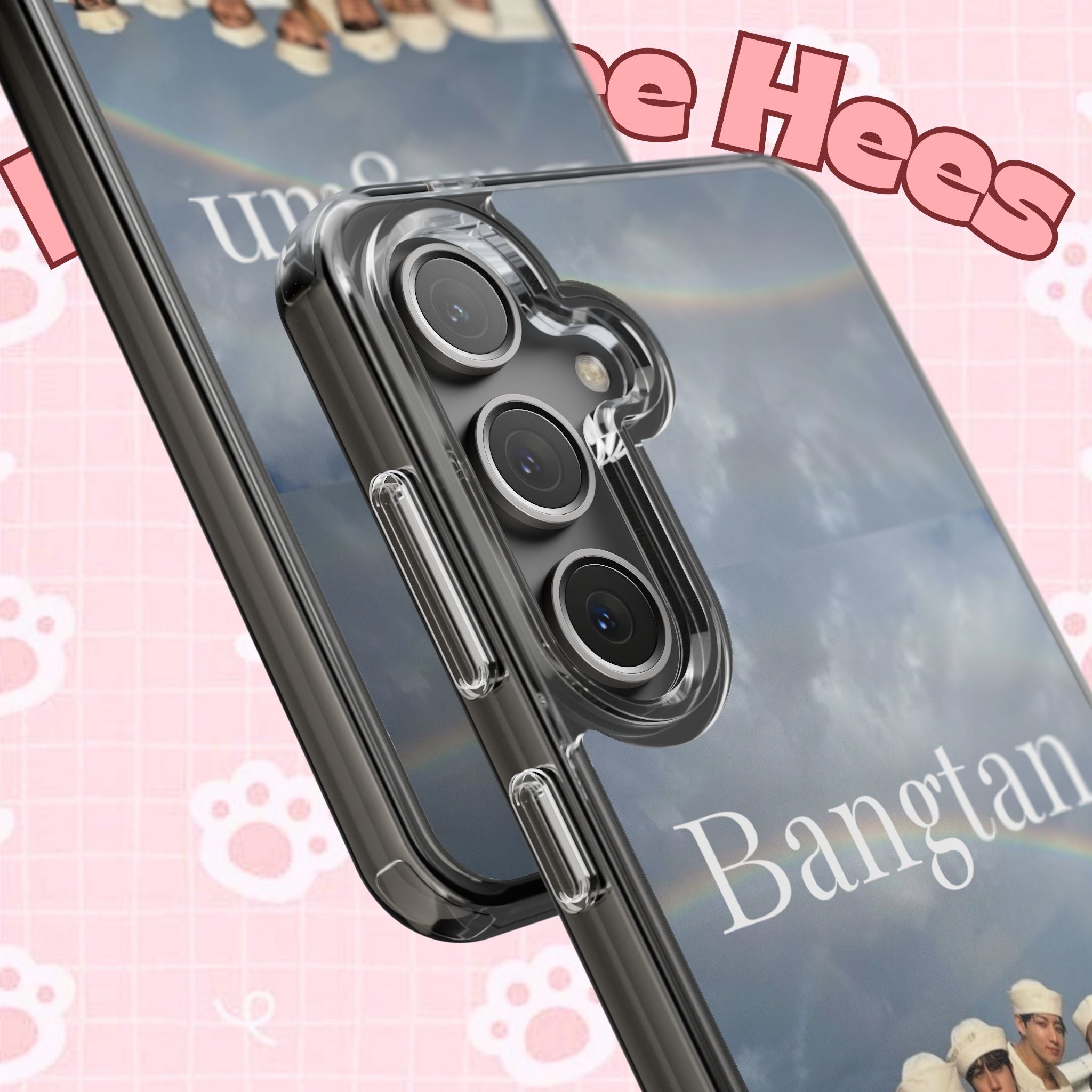 Clear impact-resistant phone case with Bangtan K-pop design, featuring cute graphics on a Printify phone case for smartphones.
