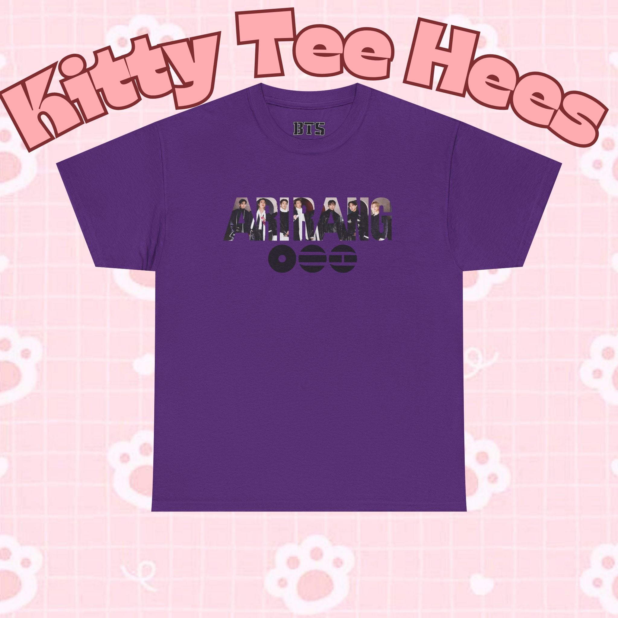 K-Pop inspired BTS concert T-Shirt with Bangtan graphic design, featuring the Arirang Bangtan BTS logo on a casual tee by Printify