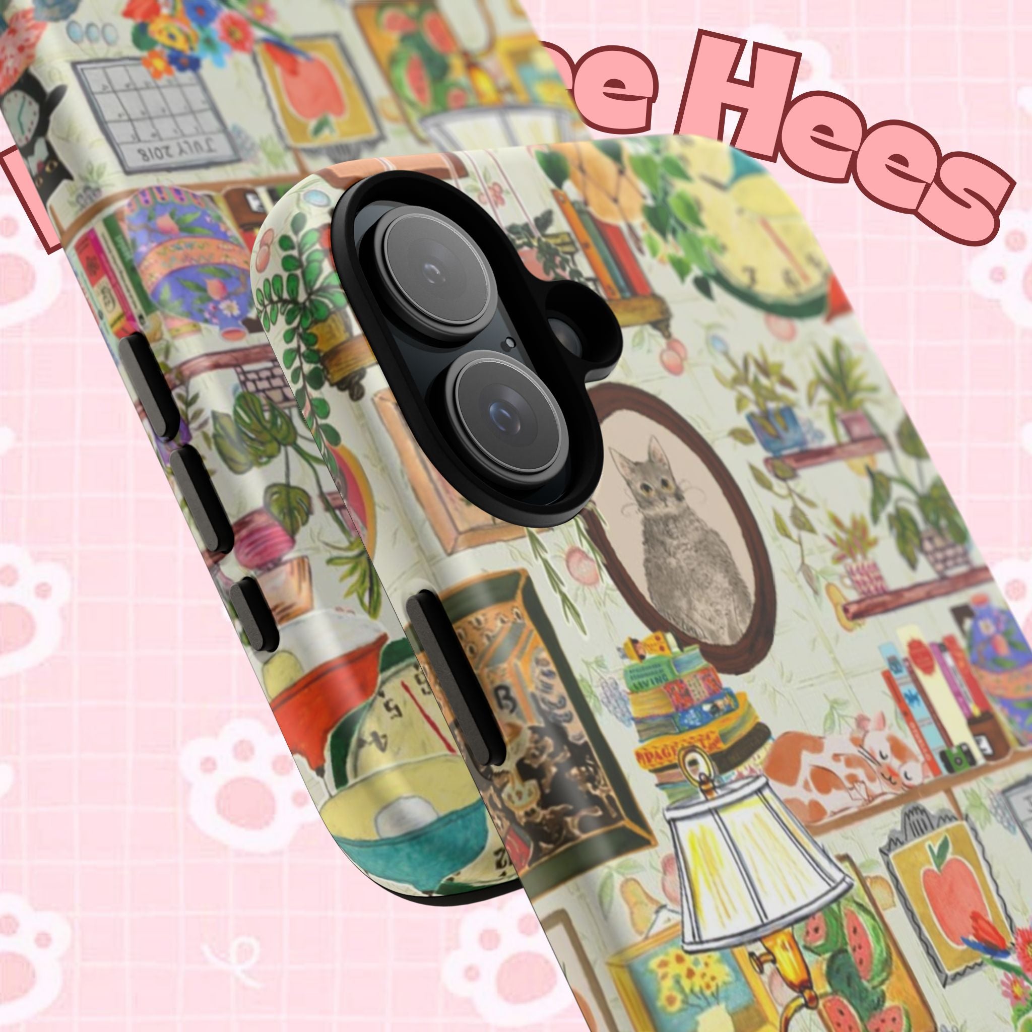 Cute cat portrait phone case for iPhone 17 by Printify, featuring a cozy living room pet home design with stylish charm.