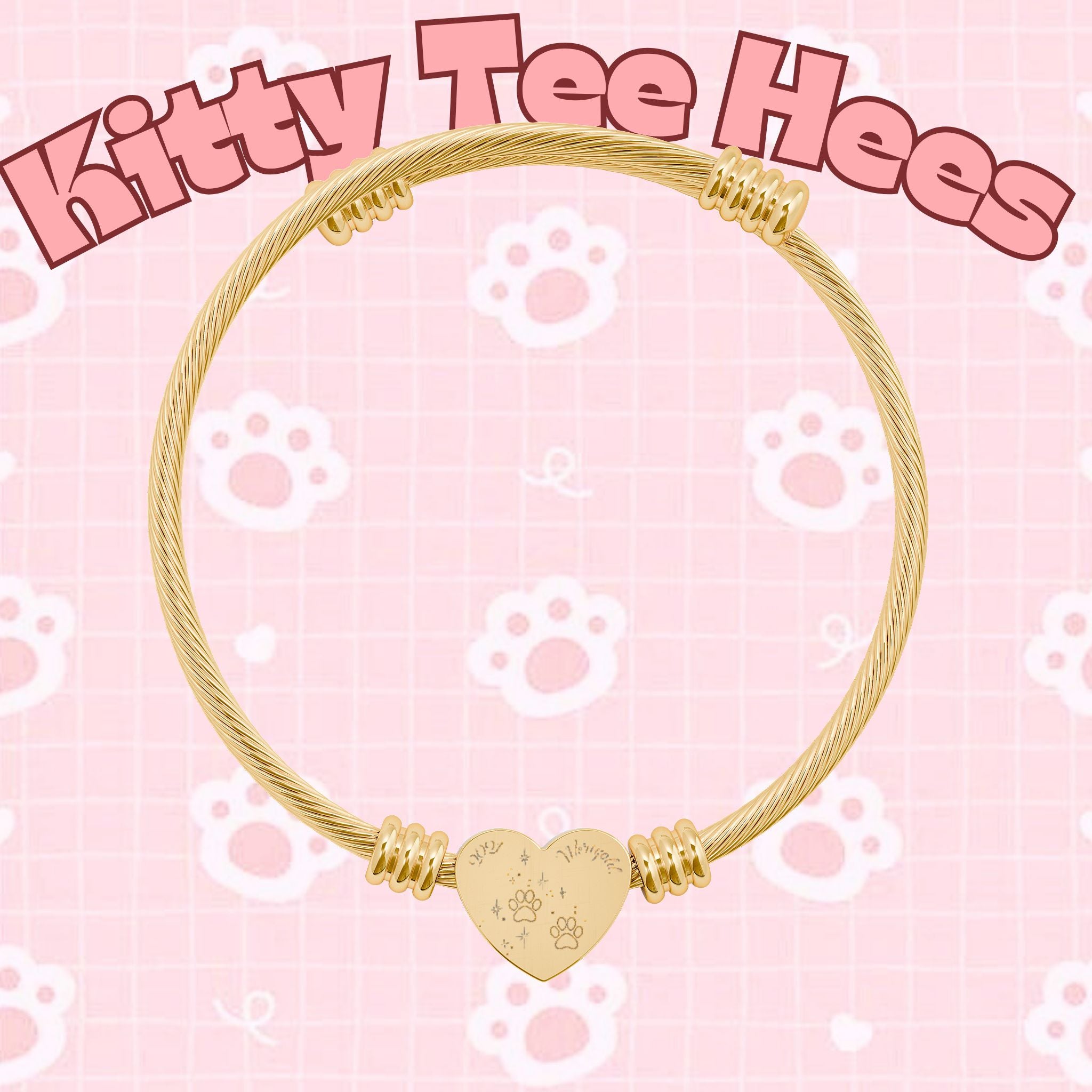 Engraved heart-shaped pet paw cuff bracelet in accessories, featuring a personalized pet name on a silver-toned metal band.