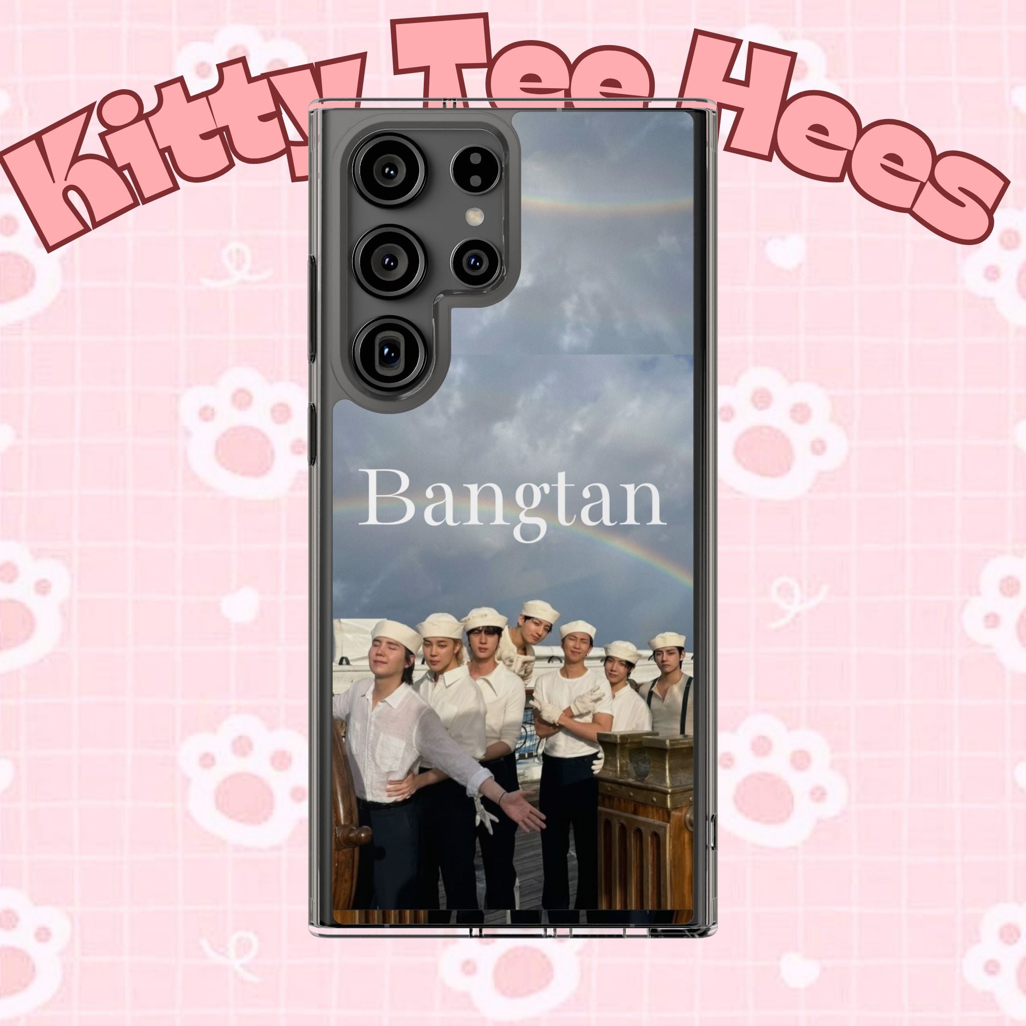 Clear impact-resistant phone case featuring Bangtan Boys K-pop design, perfect for protecting and showcasing your phone.