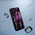Neon Korean script BTS phone case for iPhone and Samsung, impact-resistant design with Bangtan Sonyeondan branding by Printify.