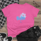 Women's BTS Swim shirt featuring Sailboat Script Logo, cotton concert tee for Bangtan World Tour fans, by Printify.